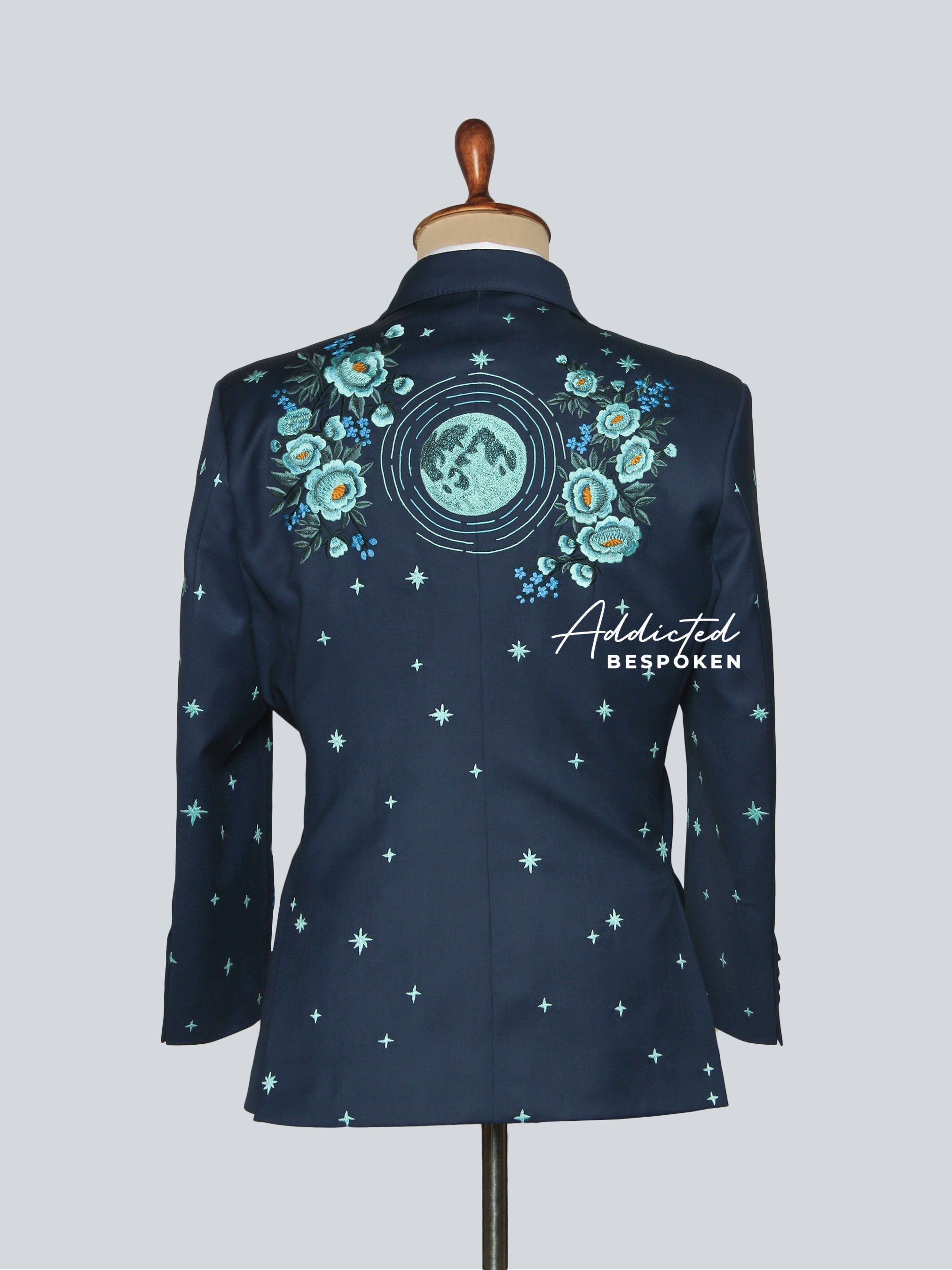 Midnight Teal Blue Embroidered Suit