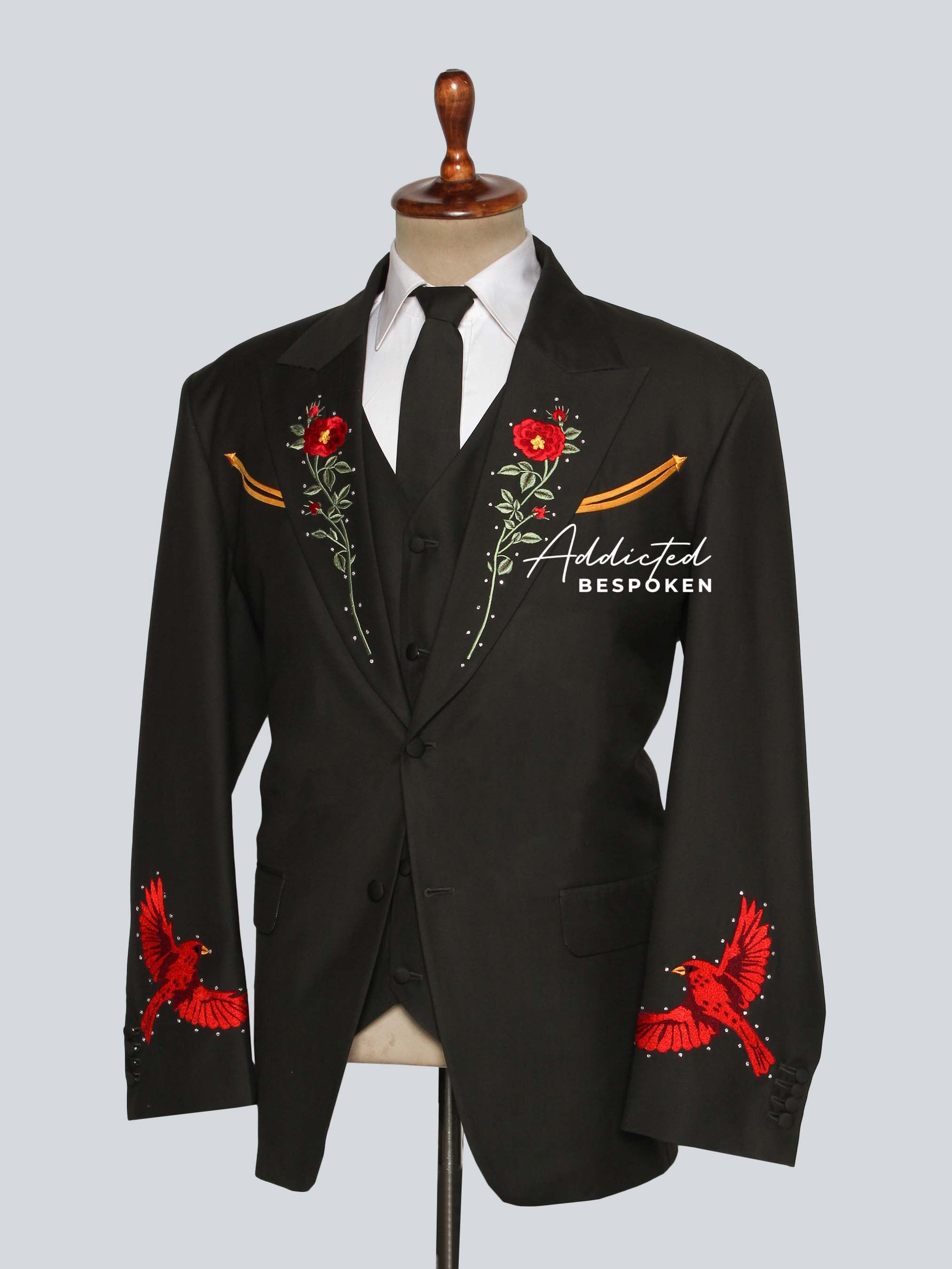 Black Embroidered Blazer For Men