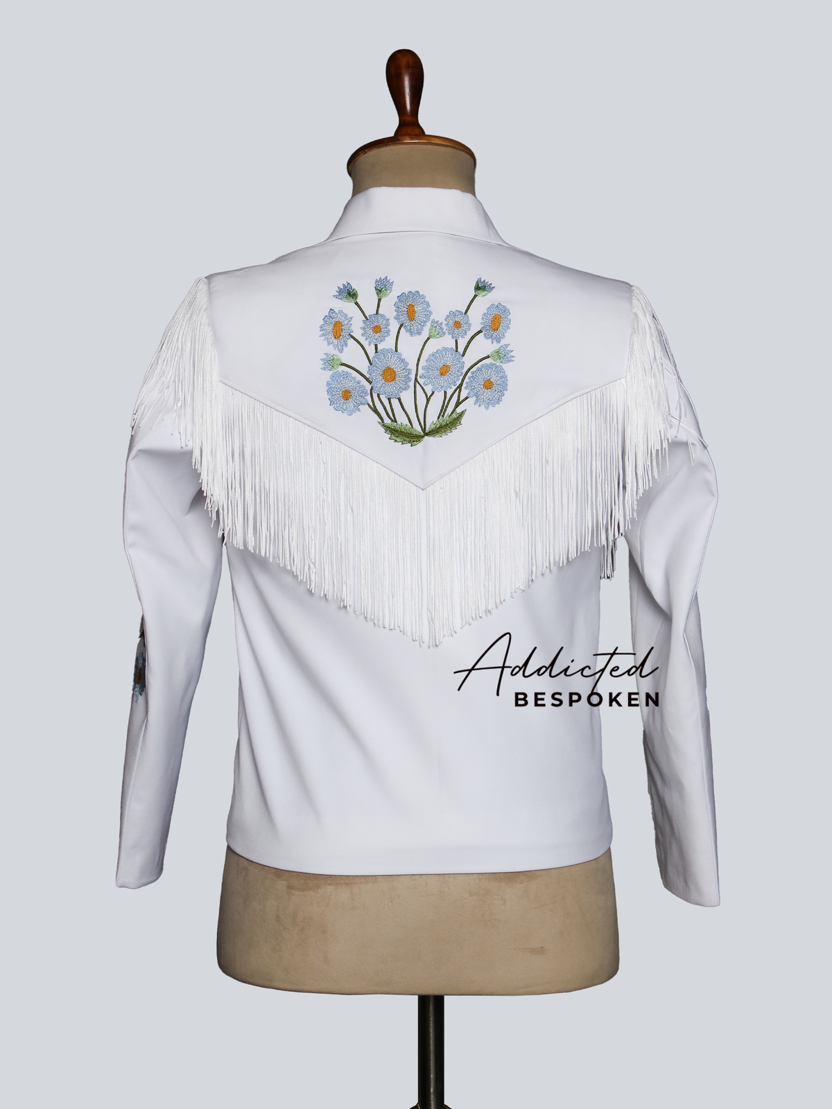 White Floral Fringe Western Blazer Addicted Bespoken