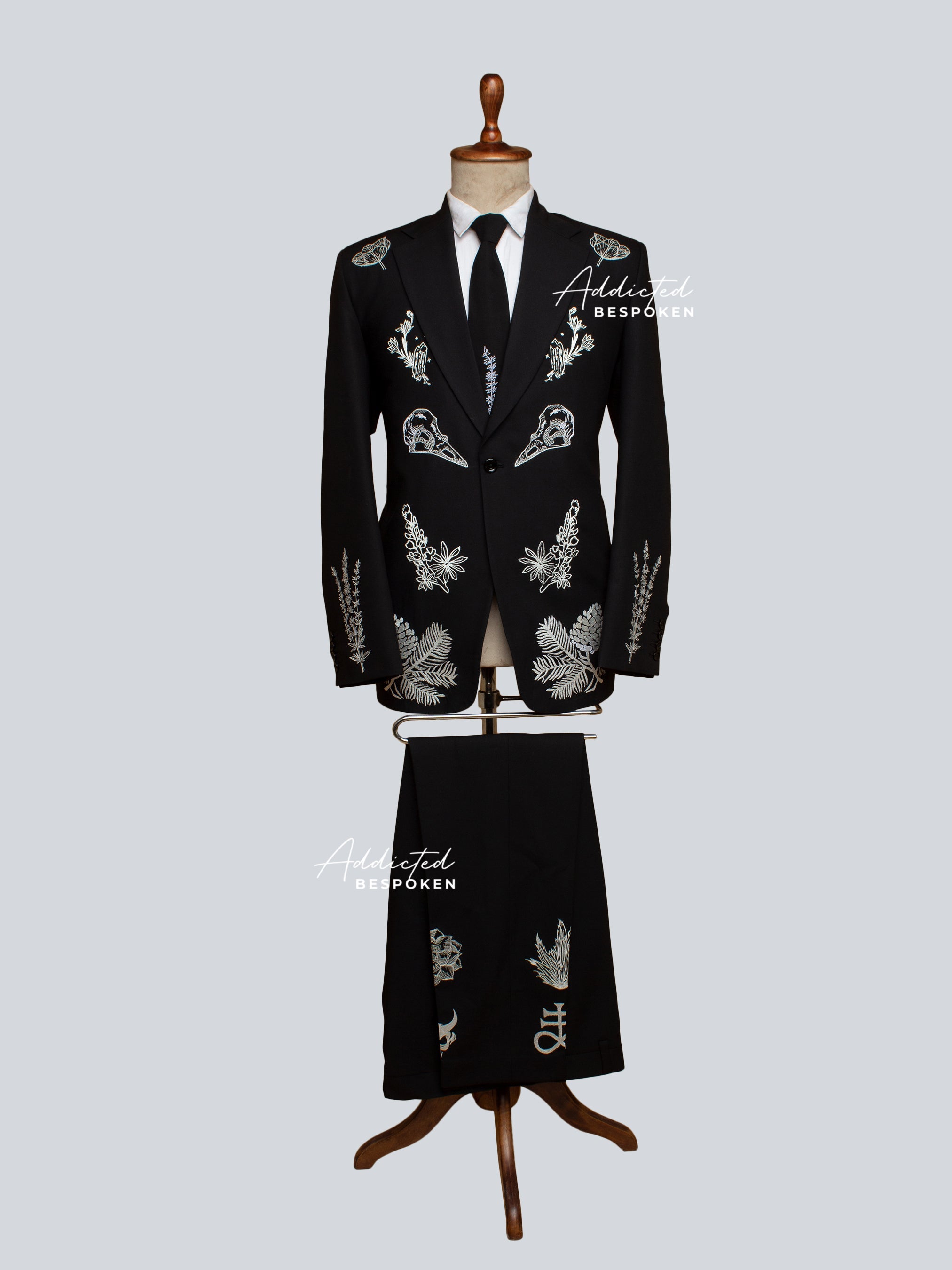 Black Skull Embroidered Suit Addicted Bespoken