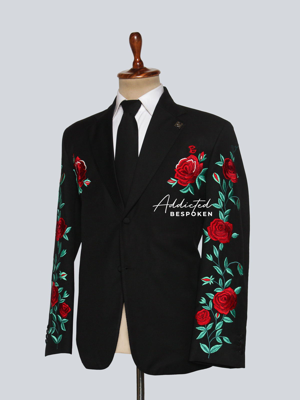 Men black Suit with Red Roses Addicted Bespoken