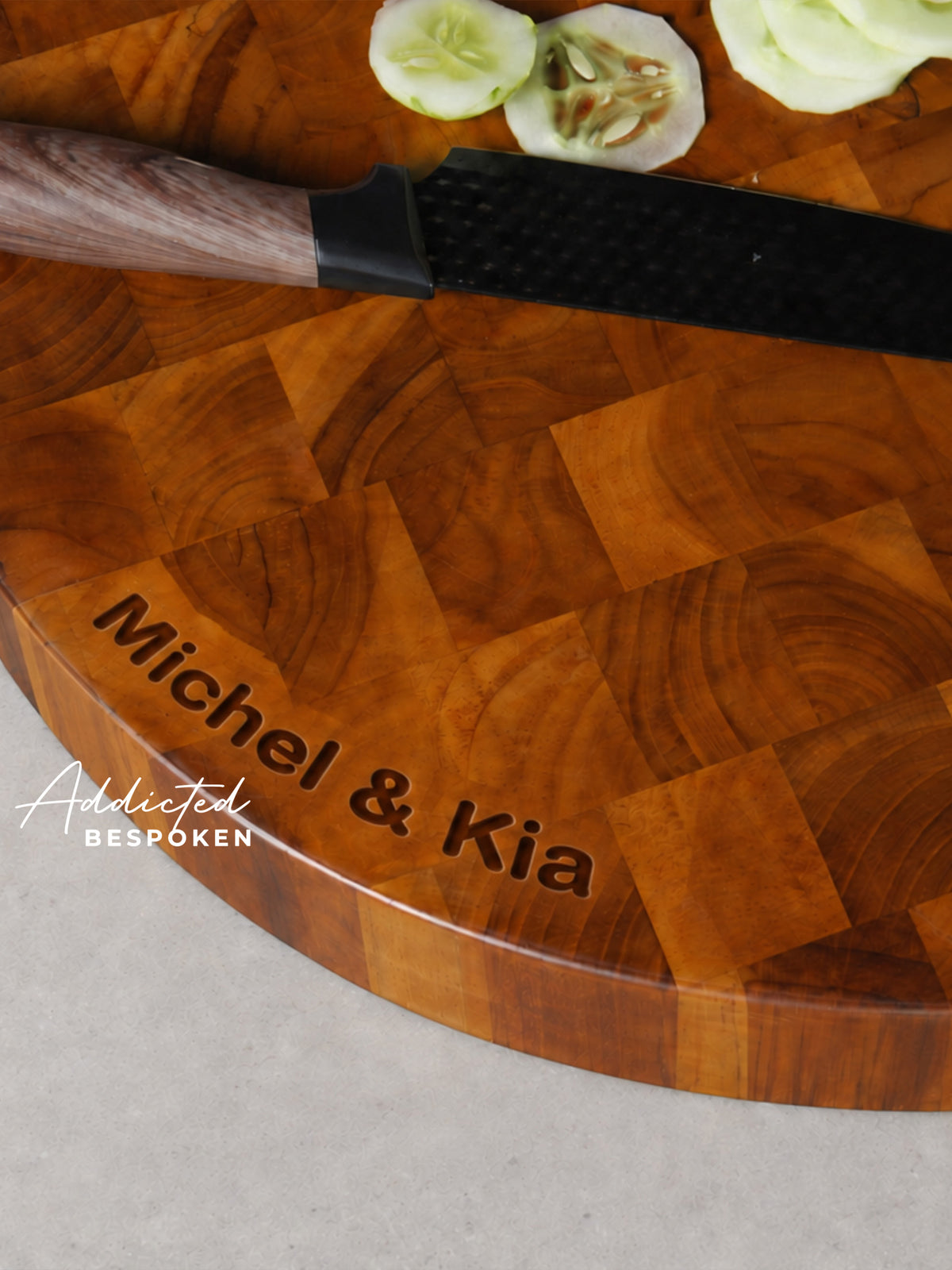 Round End Grain Wooden Chopping Board – Handmade Circular Cutting Board for Kitchen Addicted Bespoken