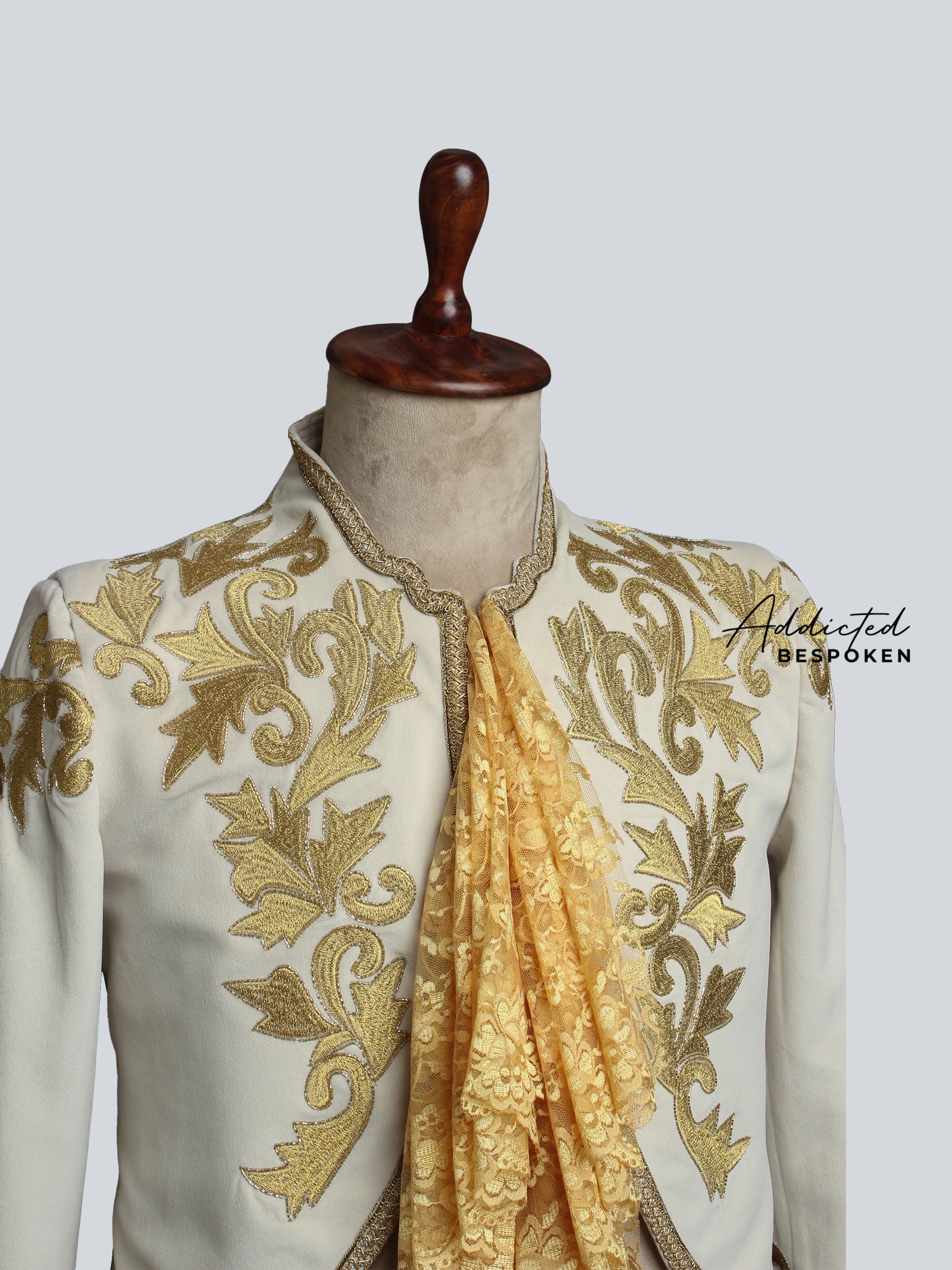 Lavish Bolero Jacket with Gold Design and Ruffles