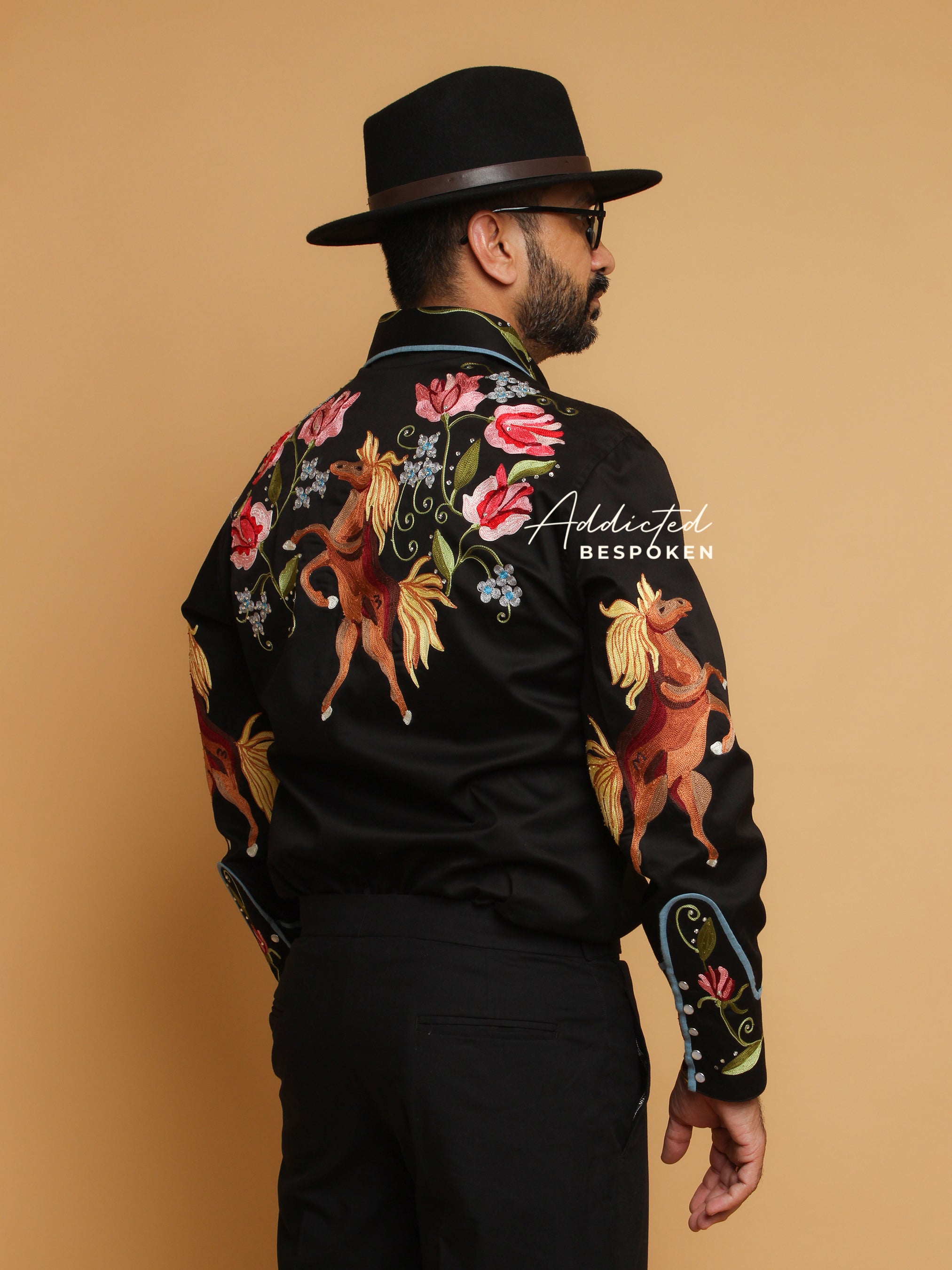 Floral & Horse Design Embroidered Shirt