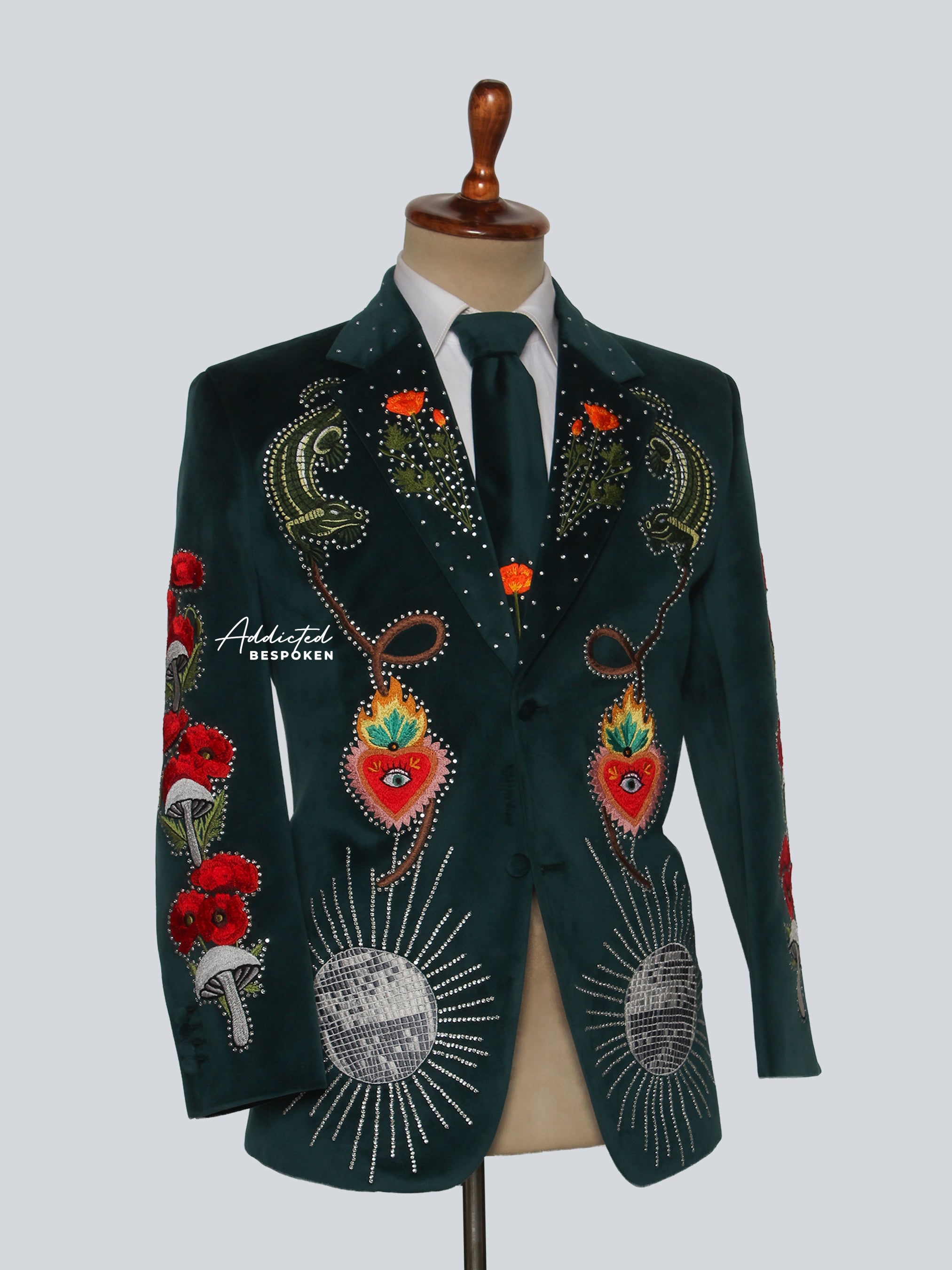 Dark Green Embroidered Blazer