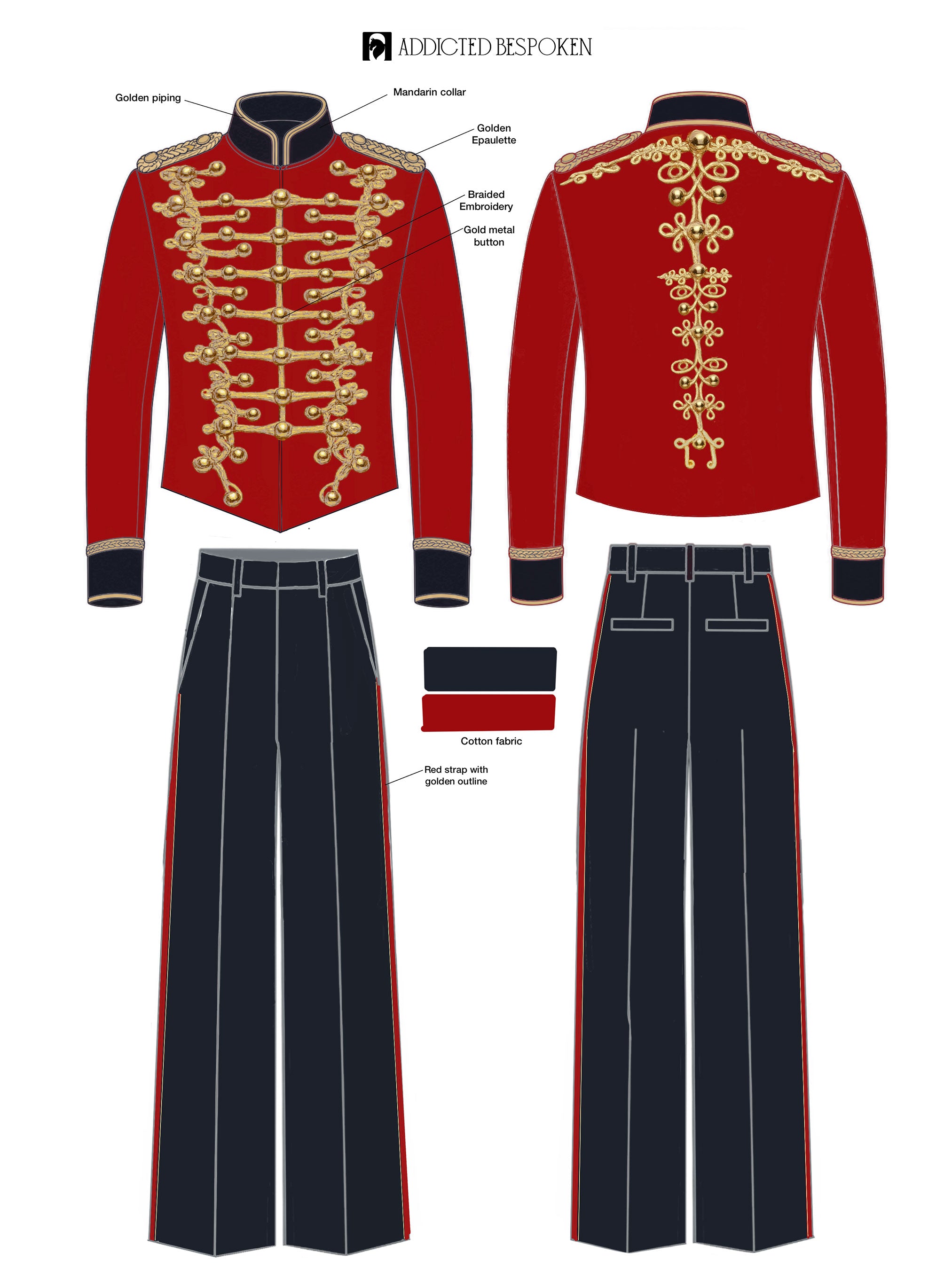 Gold Braided Military Stage Costume Addicted Bespoken