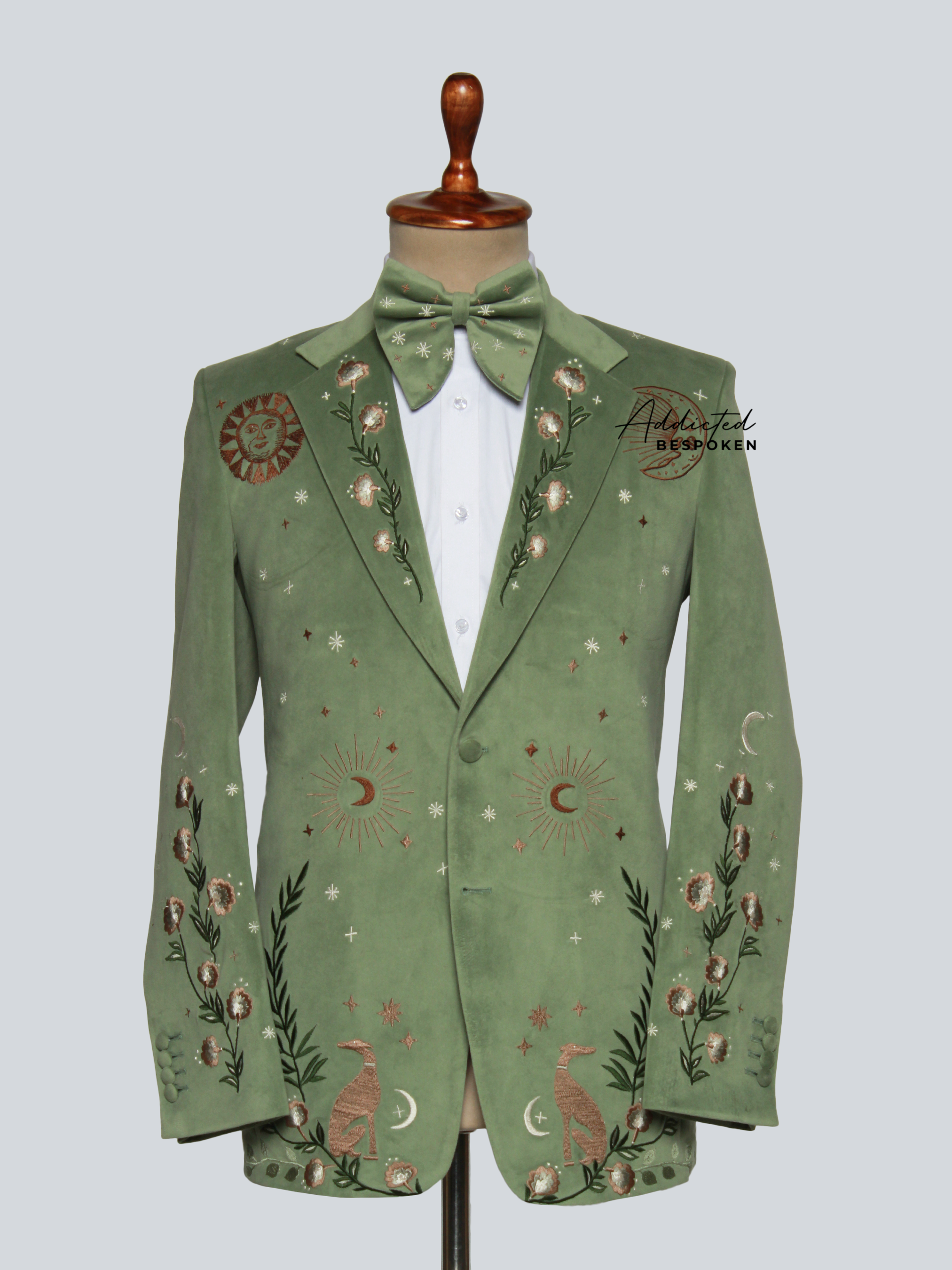 Green Embroidered Blazer For Men