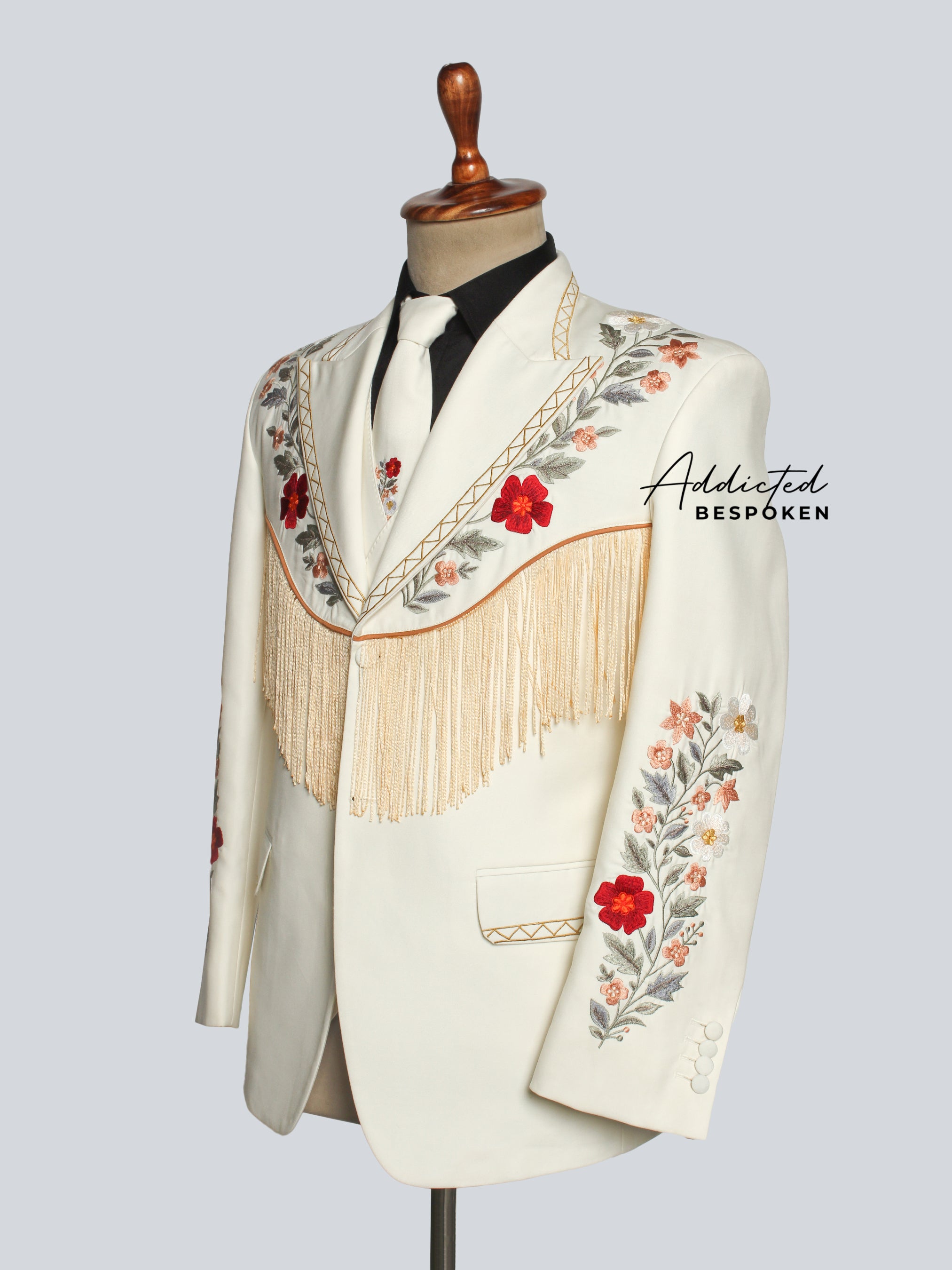 Floral Embroidered Fringe Suit