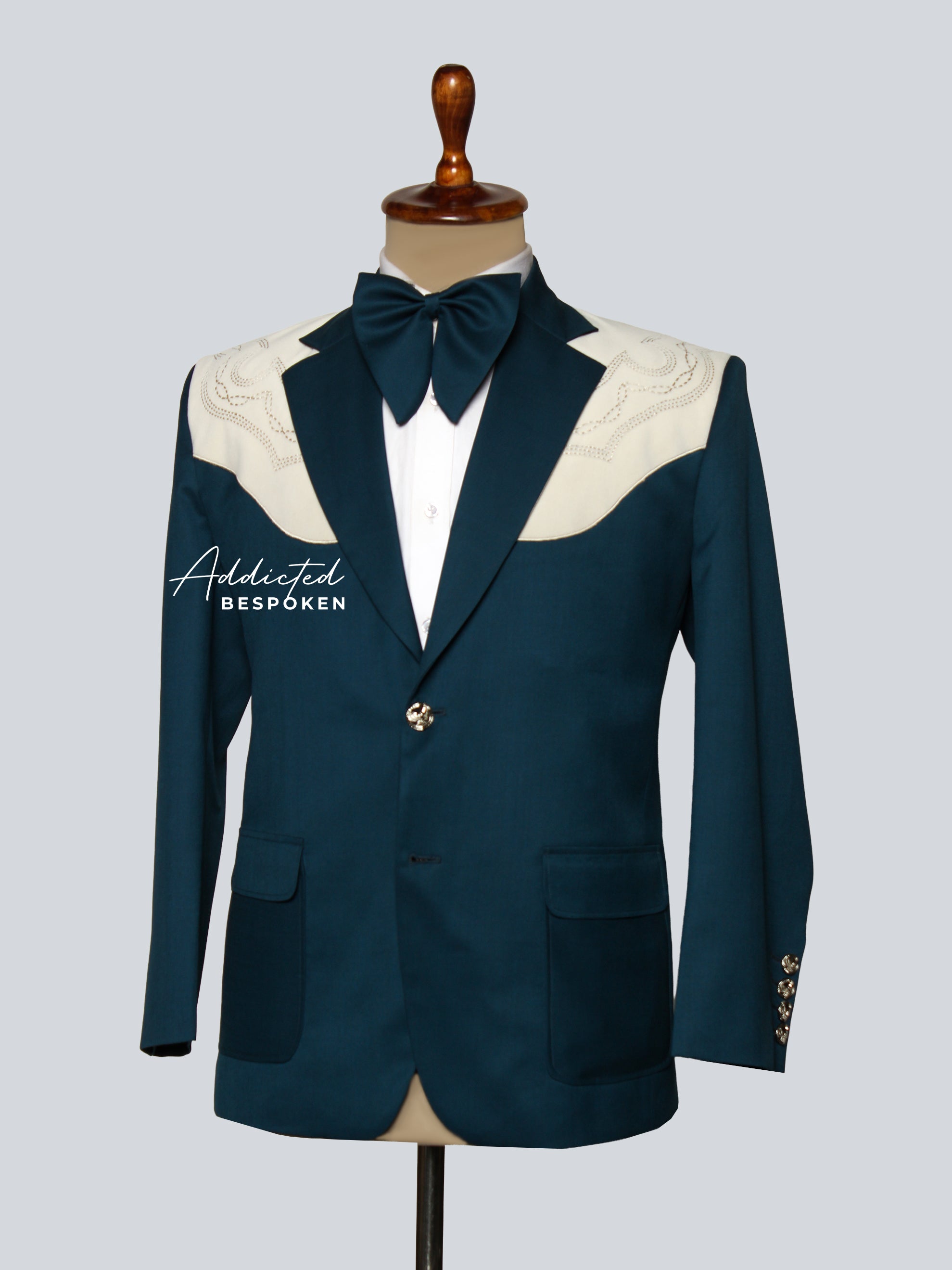 Men’s Deep Teal & Ivory Western Suit Addicted Bespoken