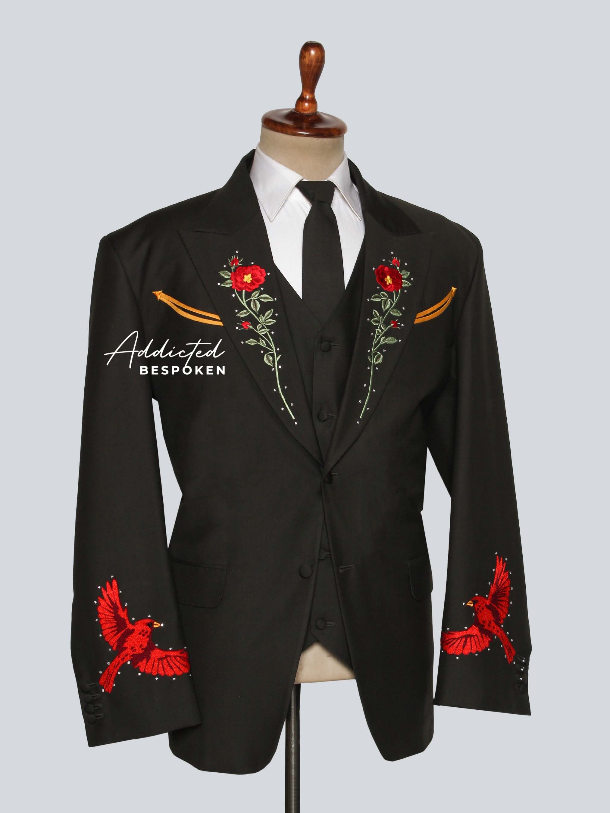 Black Embroidered Blazer For Men