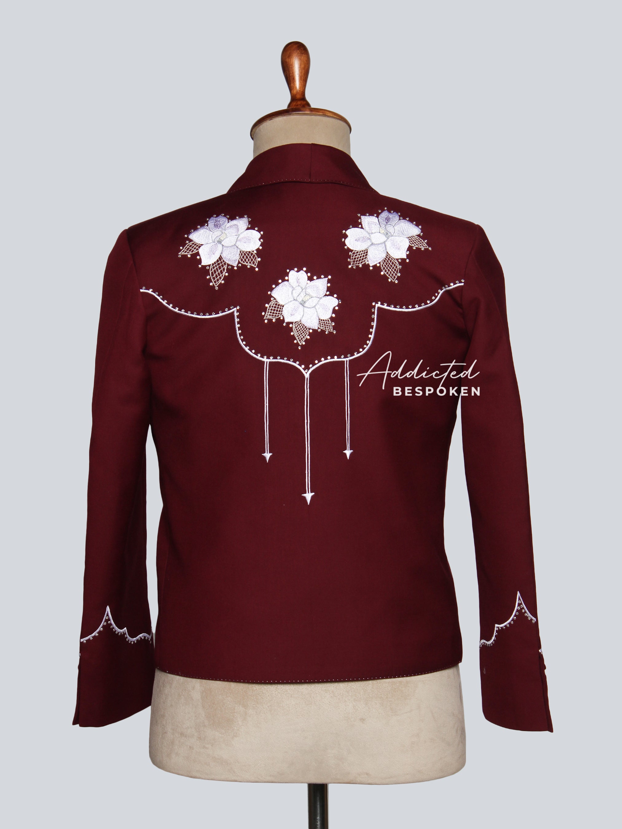 Crimson Bloom Shawl Lapel Embroidered Suit