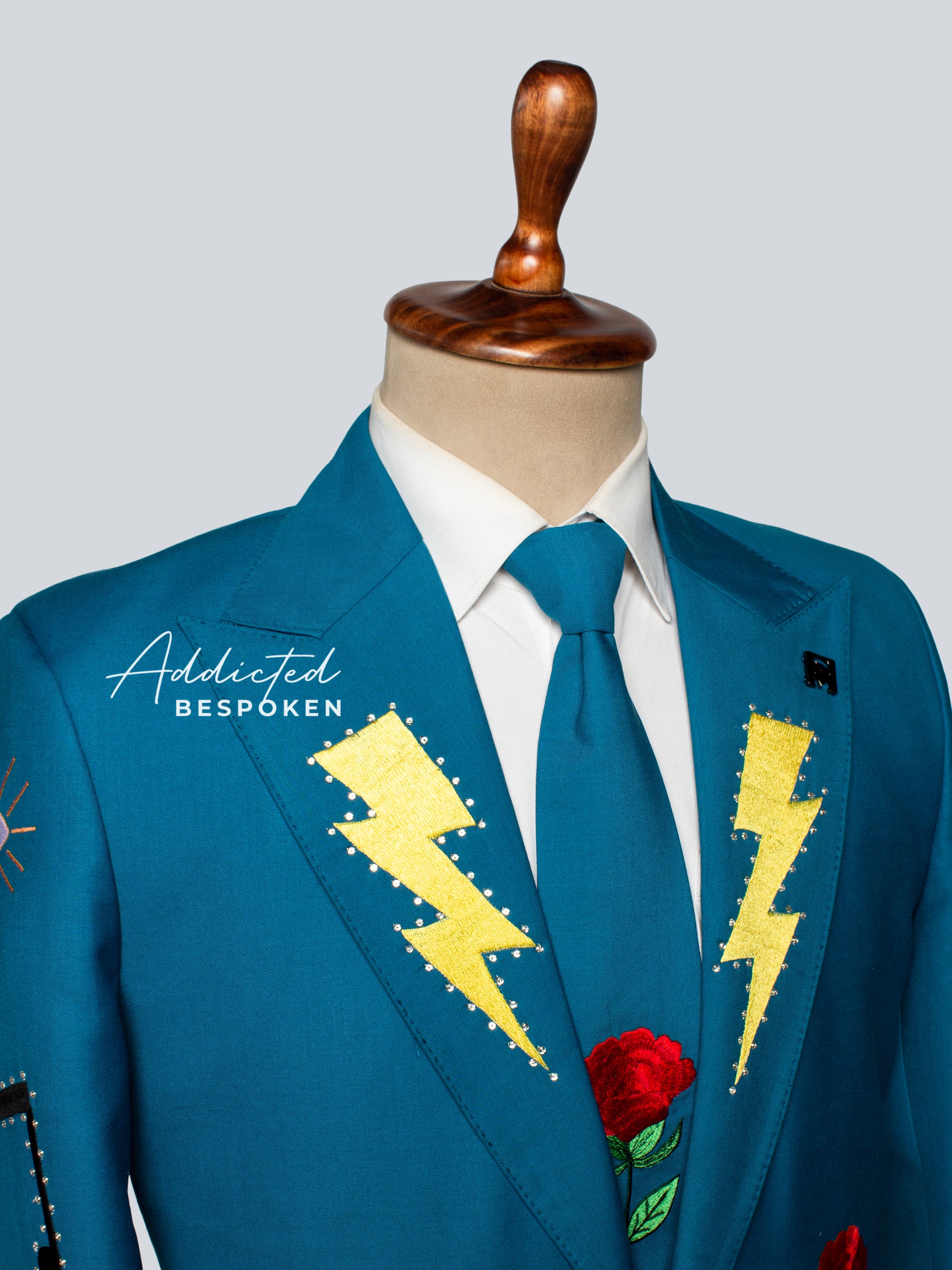 Bold Bespoke Suit with Eclectic Embroidered Embellishments