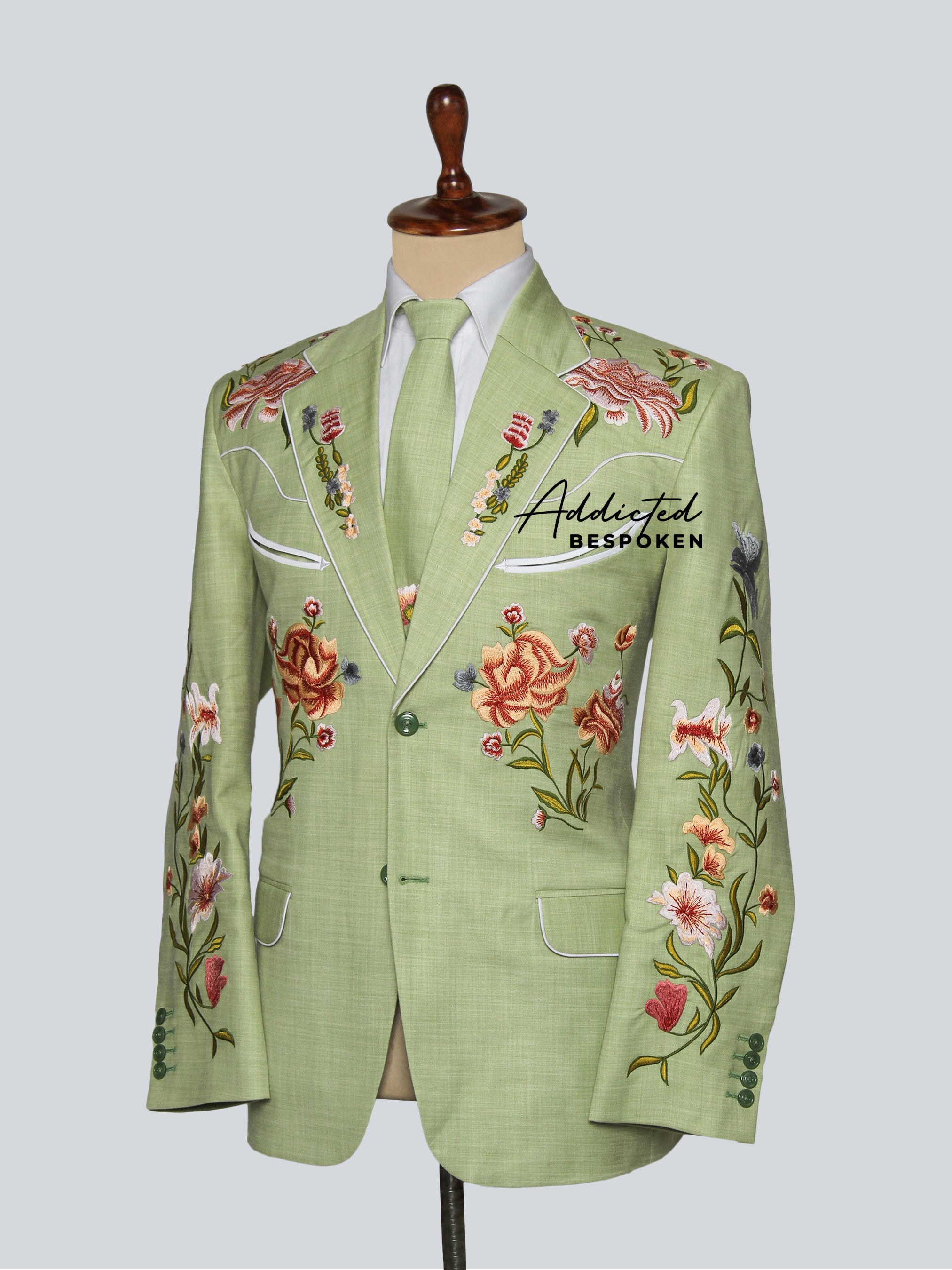 Sage Linen Embroidered Suit Addicted Bespoken