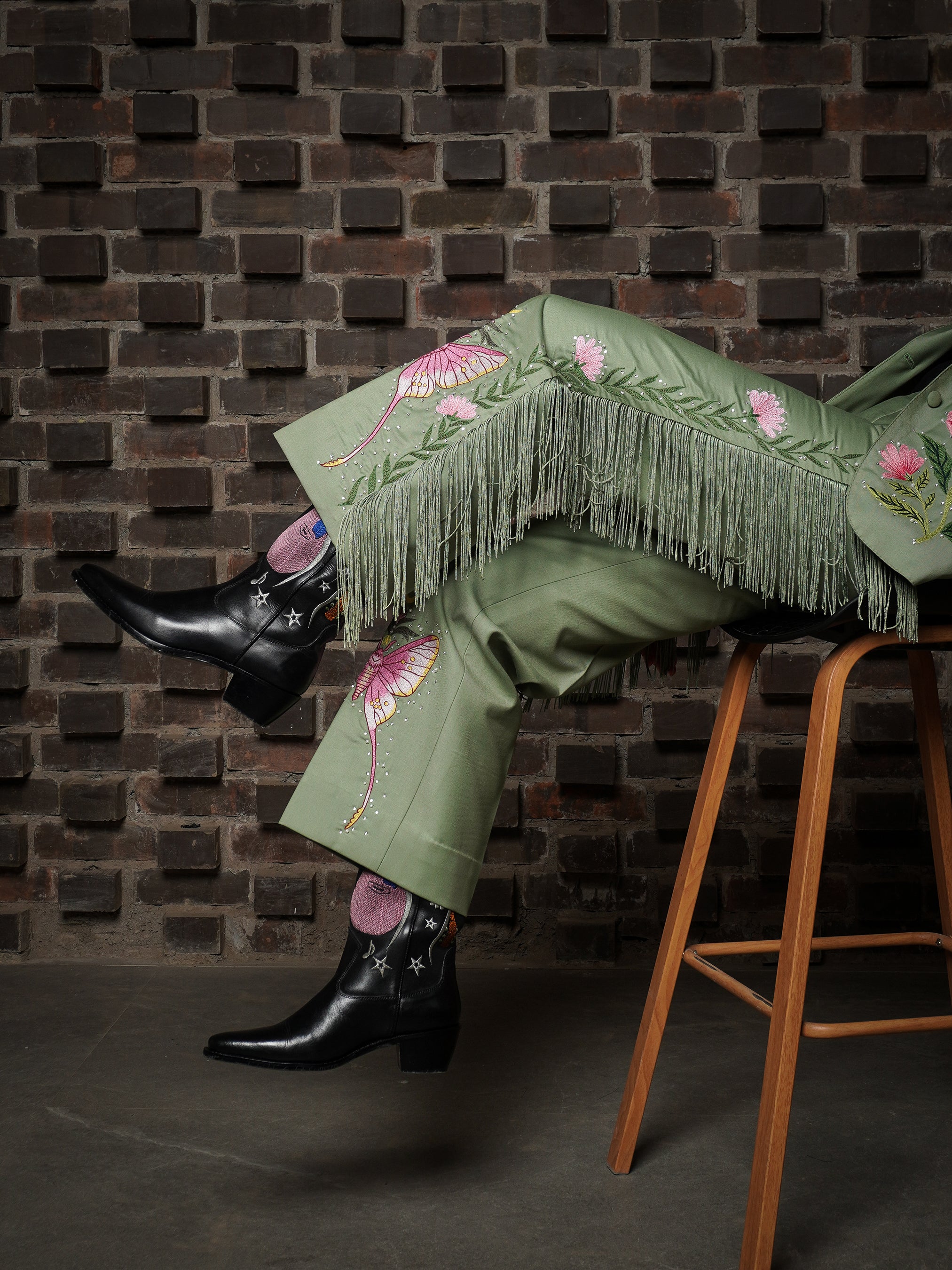 Fringed Butterfly Bloom Embroidered Suit