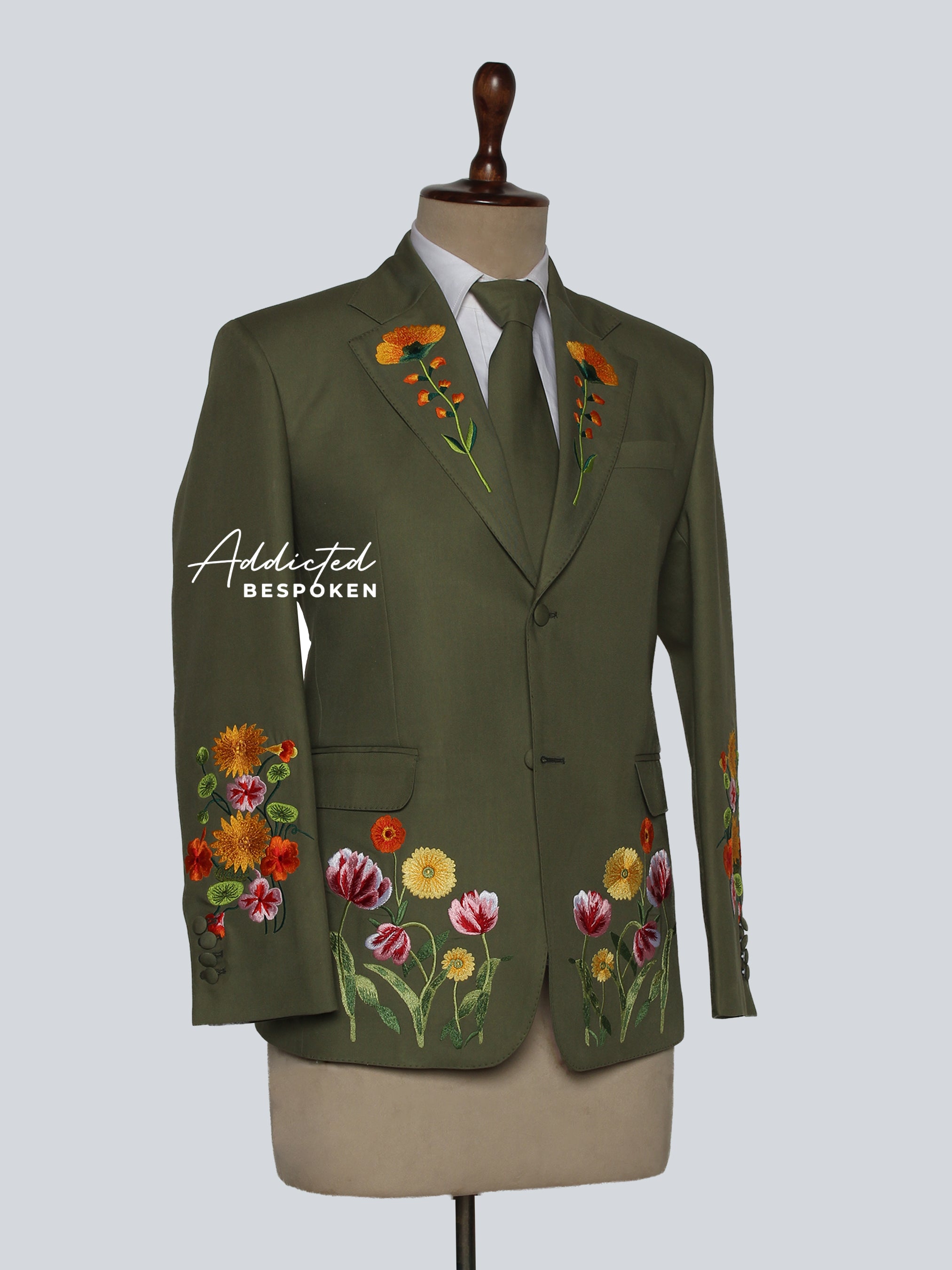 Hand Embroidered Green Suit for Men Addicted Bespoken