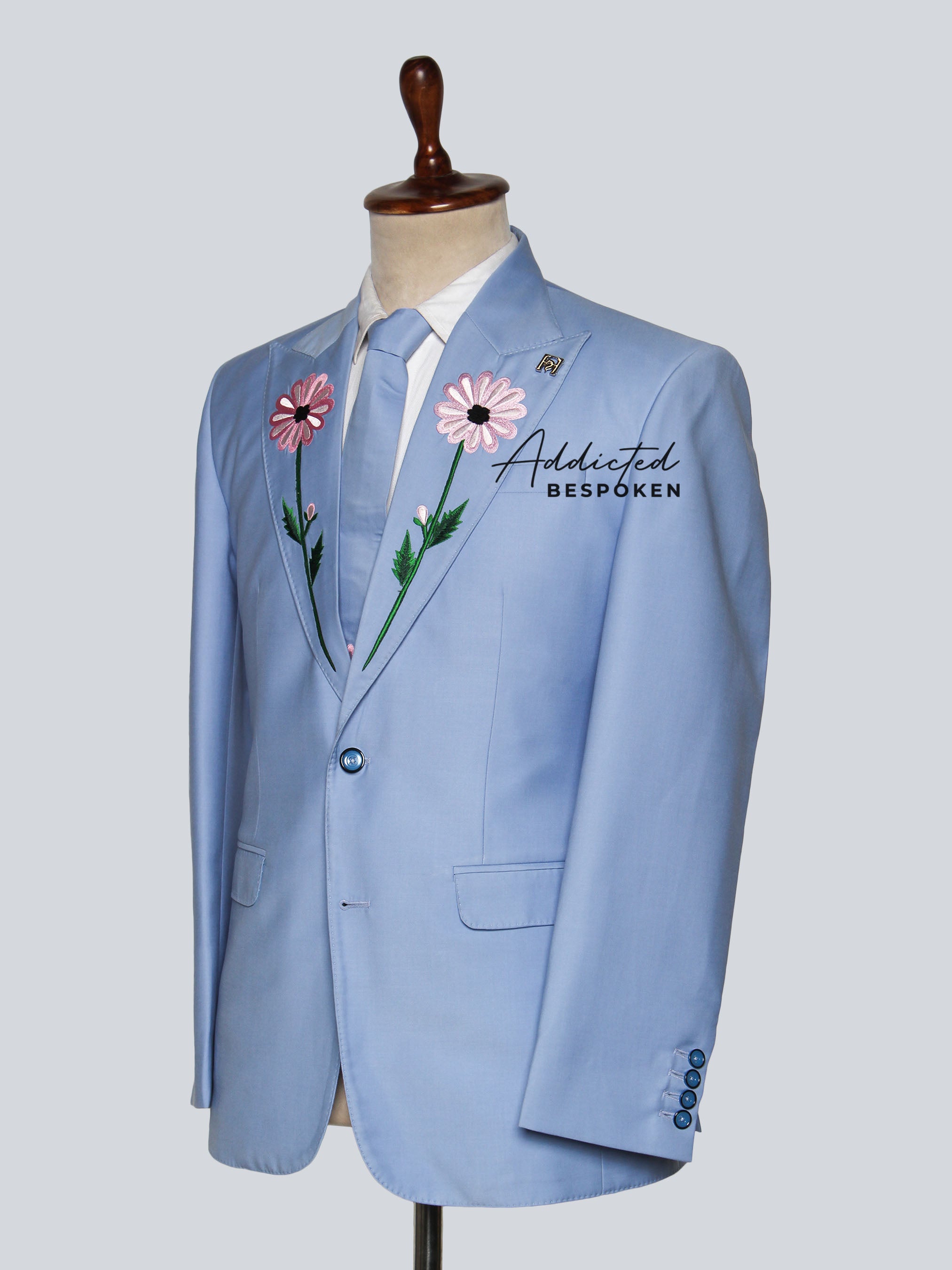 Floral Custom Embroidered Suit (Skyblue)