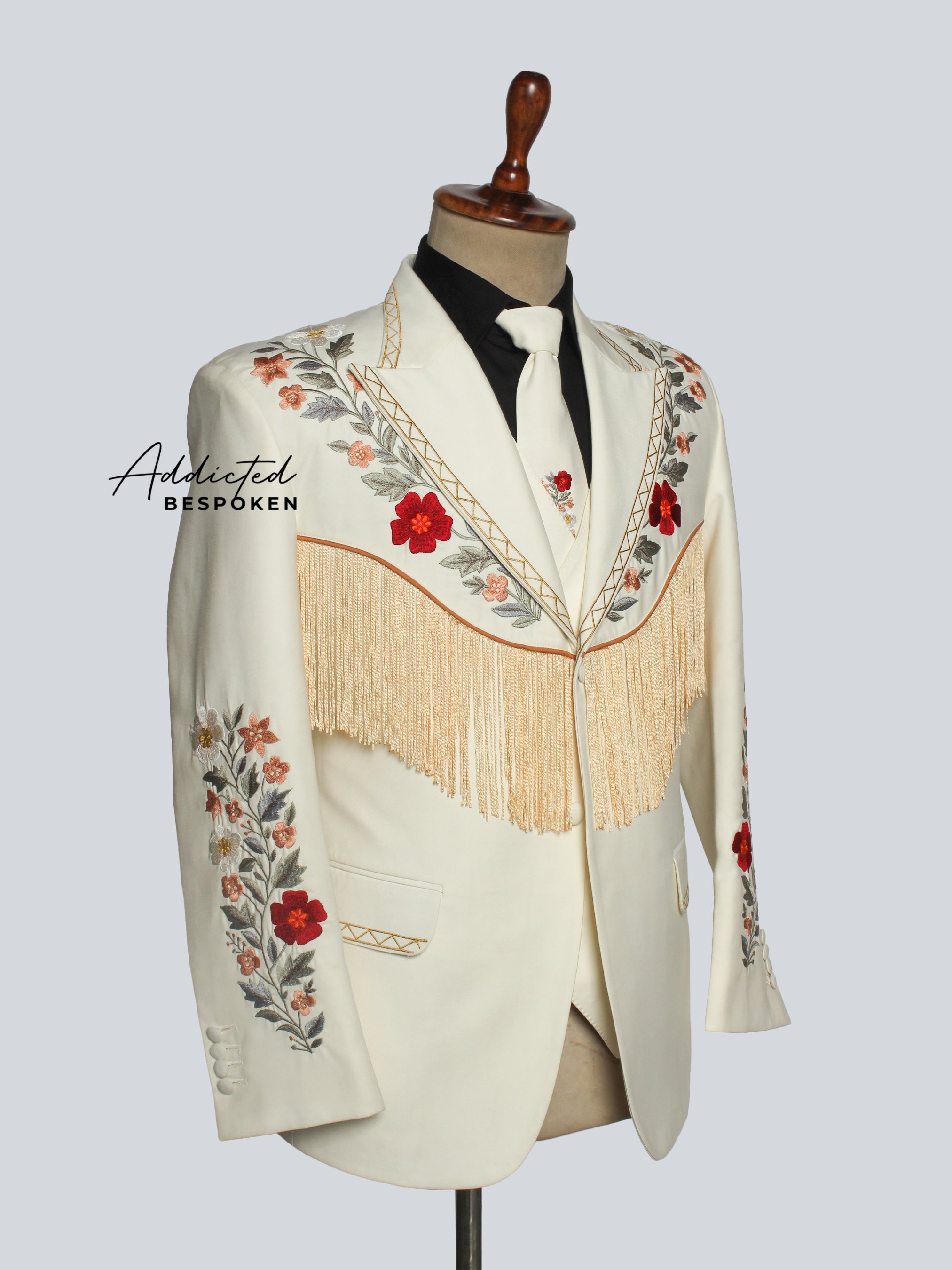 Floral Embroidered Fringe Suit