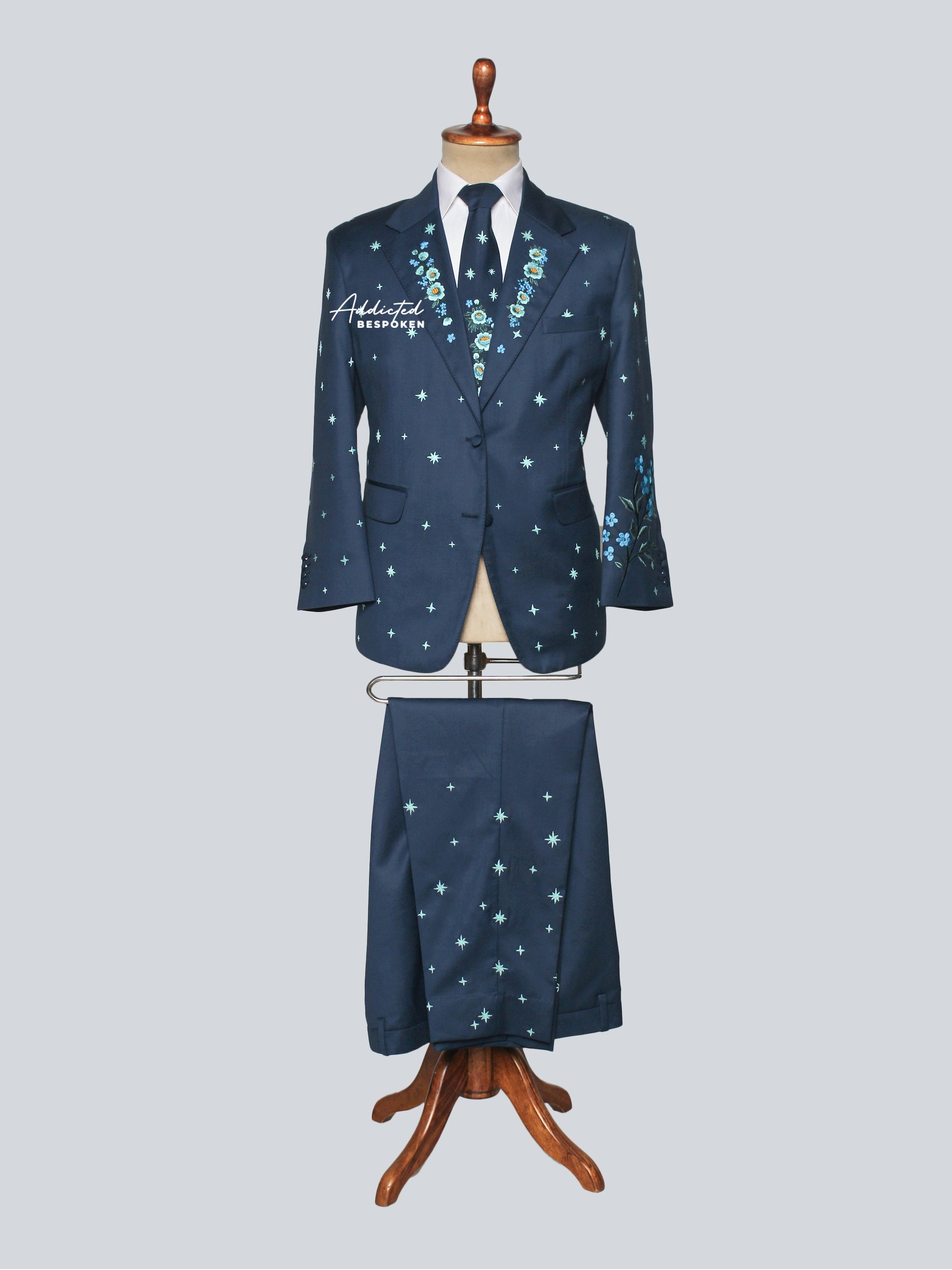 Midnight Teal Blue Embroidered Suit
