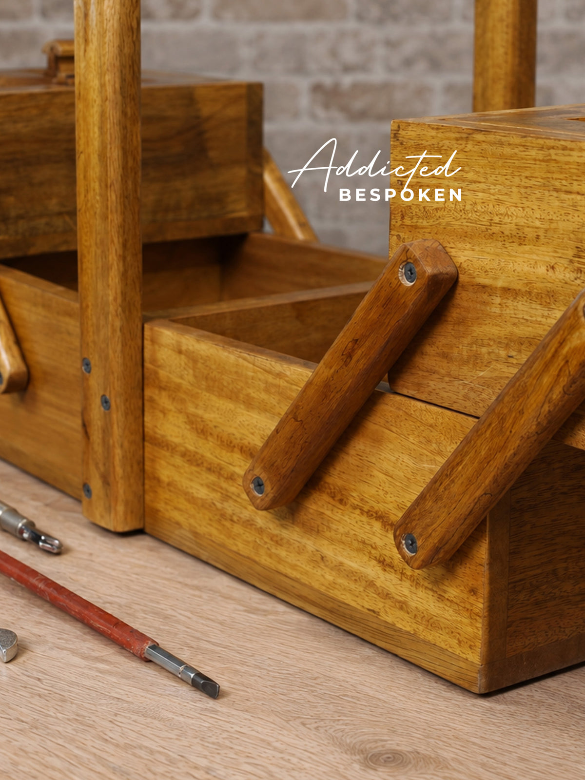 Custom handmade wooden sewing box | Cantilever storage organizer with carry handle Addicted Bespoken