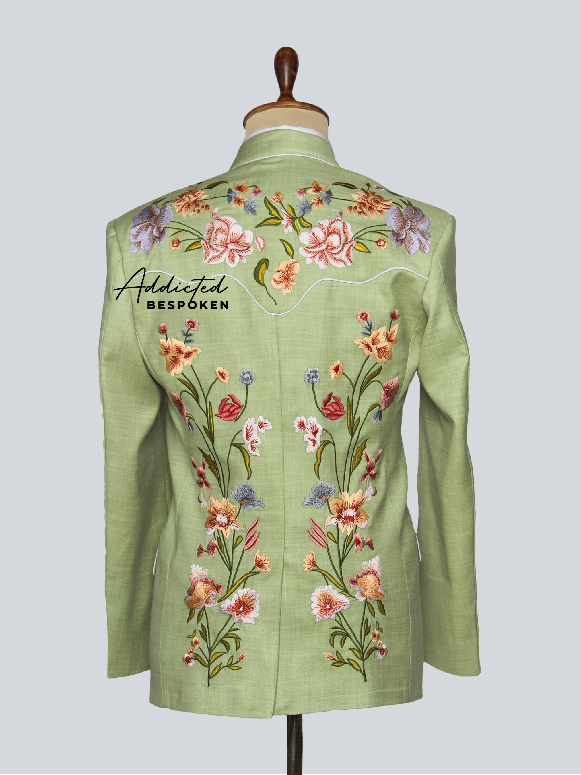 Sage Linen Embroidered Suit Addicted Bespoken