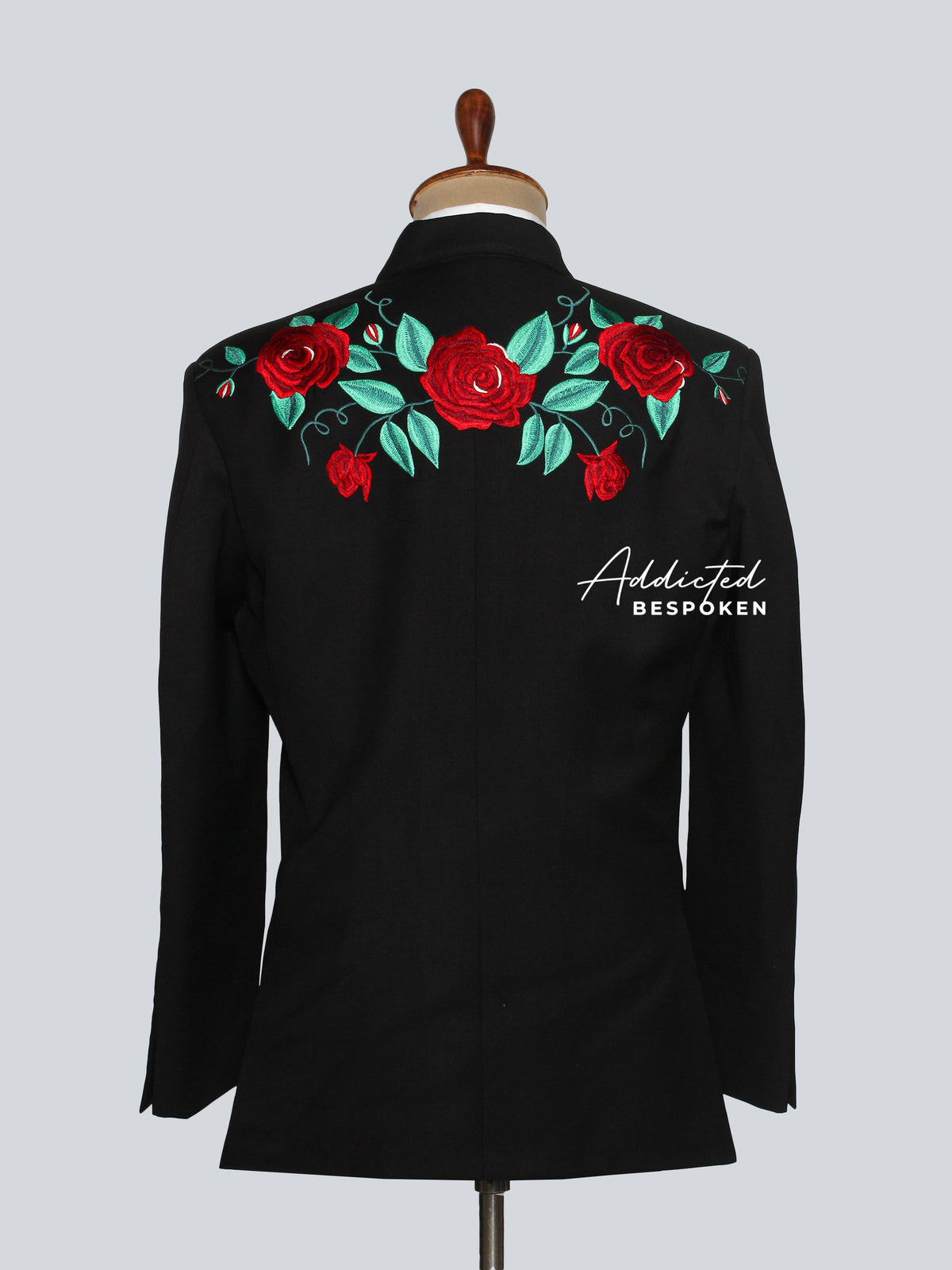 Men black Suit with Red Roses Addicted Bespoken