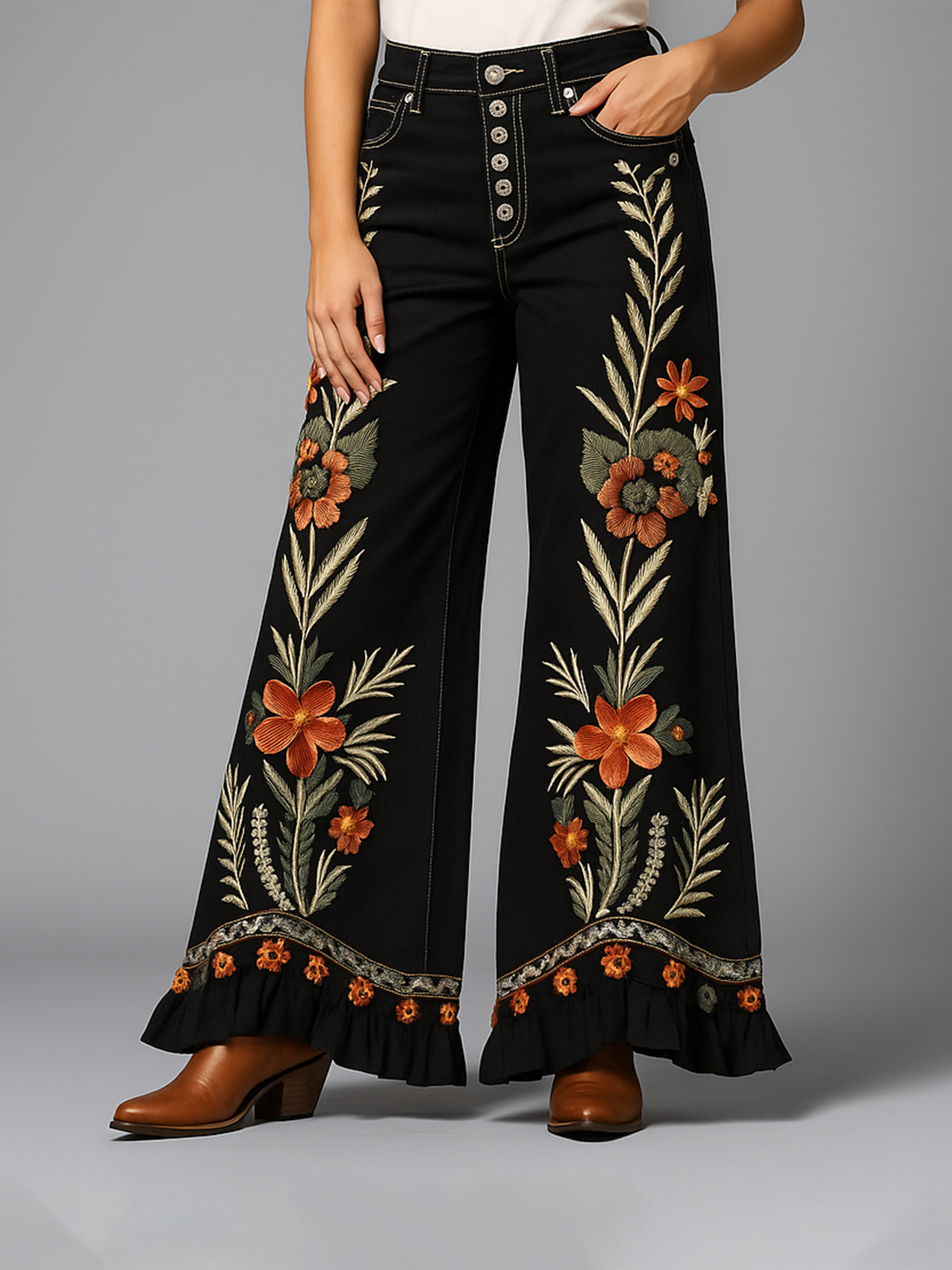 Wildflower Waltz Embroidered Pants