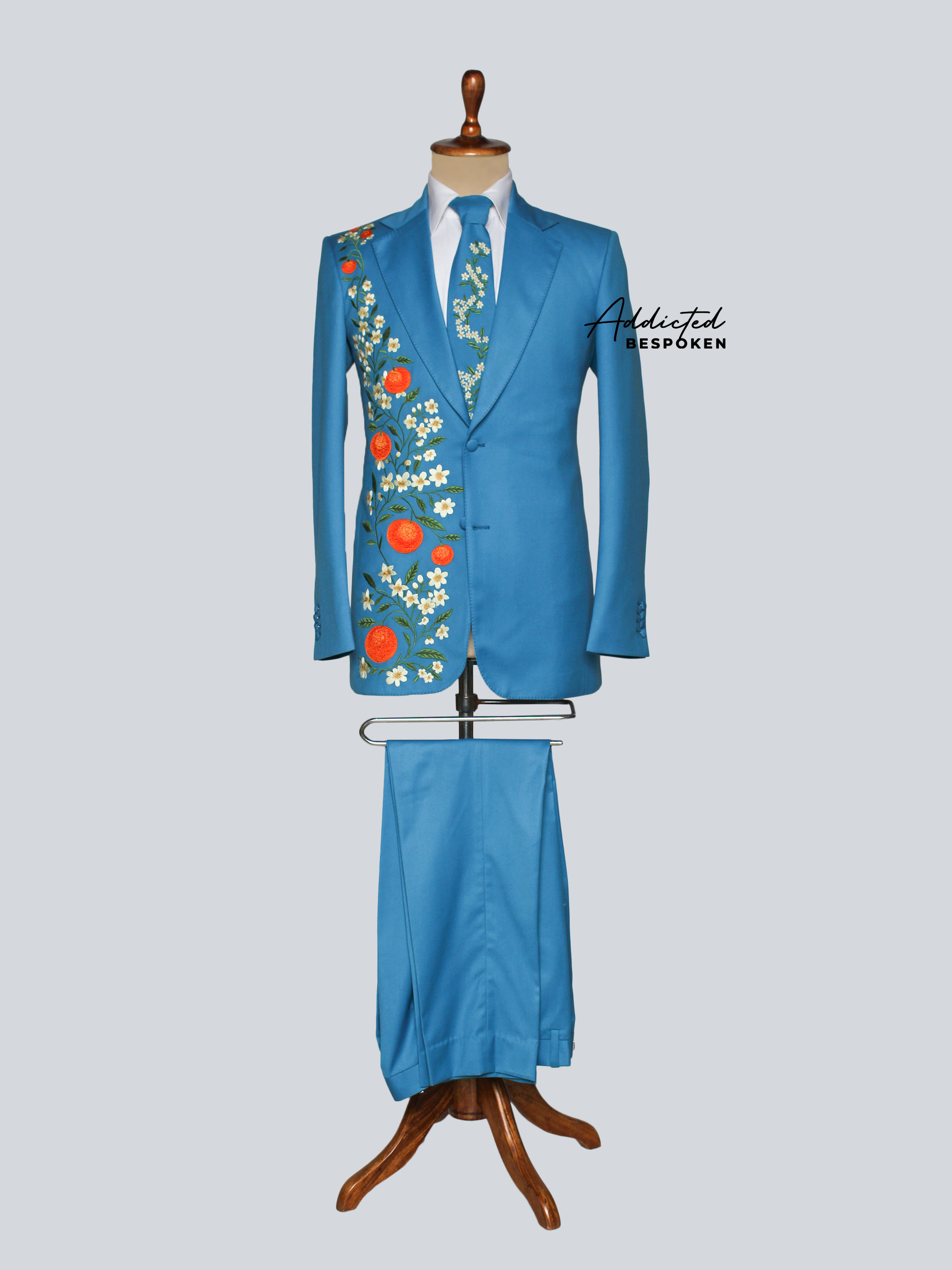 Teal Blue Embroidered Suit