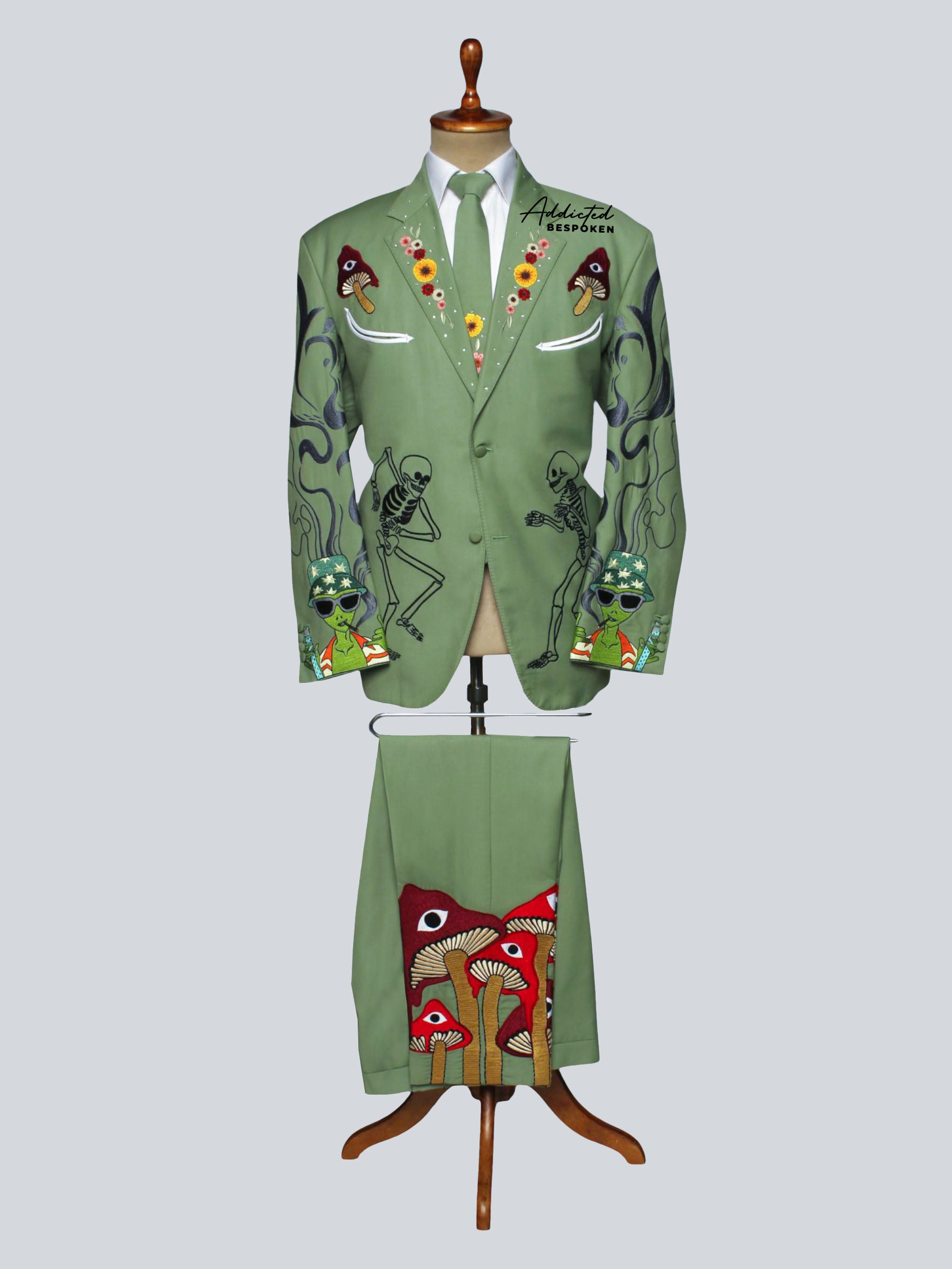 Mystic Skeleton & Mushroom Embroidered Ensemble Addicted Bespoken