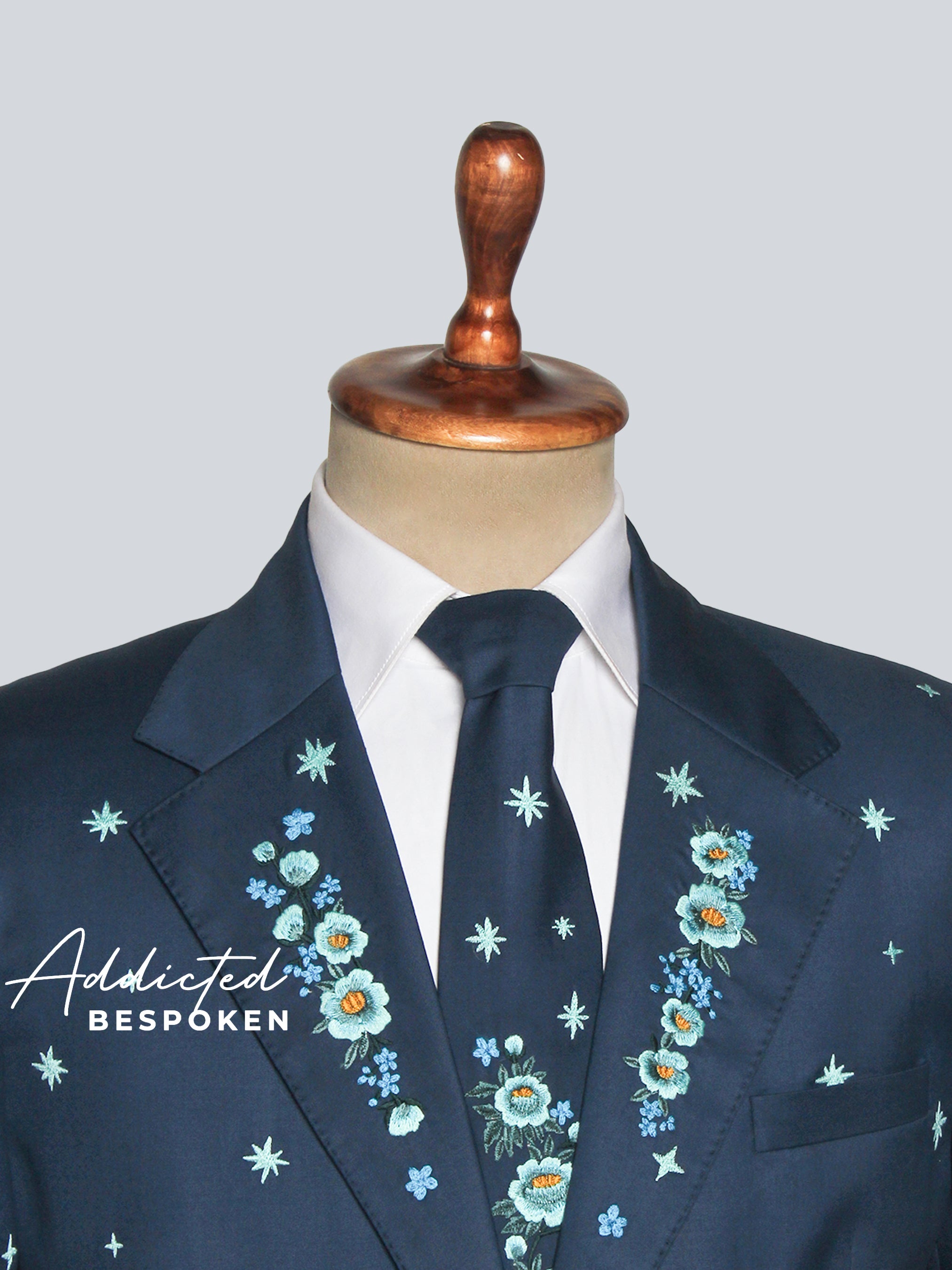 Midnight Teal Blue Embroidered Suit