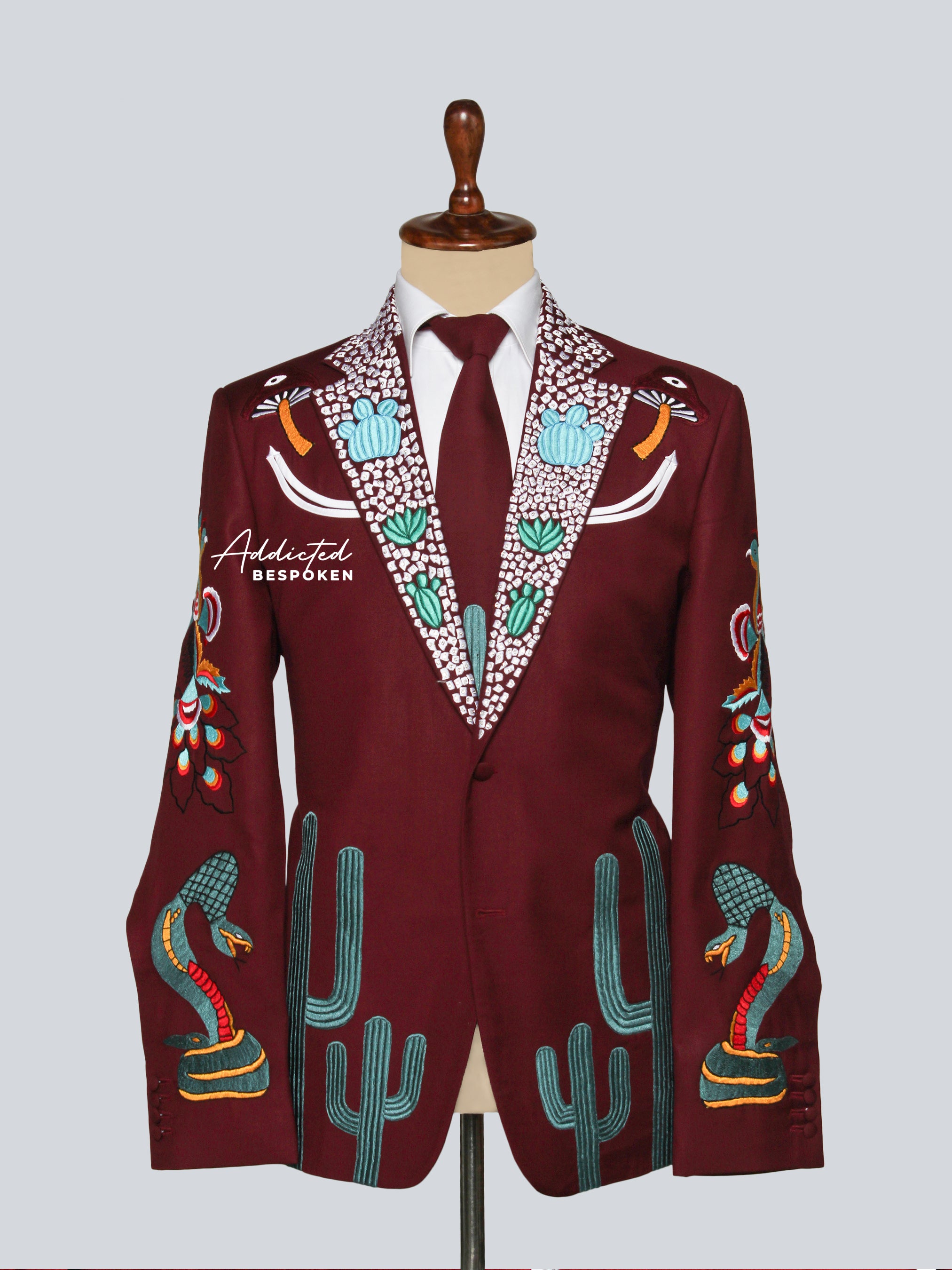 Maroon Cactus Embroidered Suit Addicted Bespoken