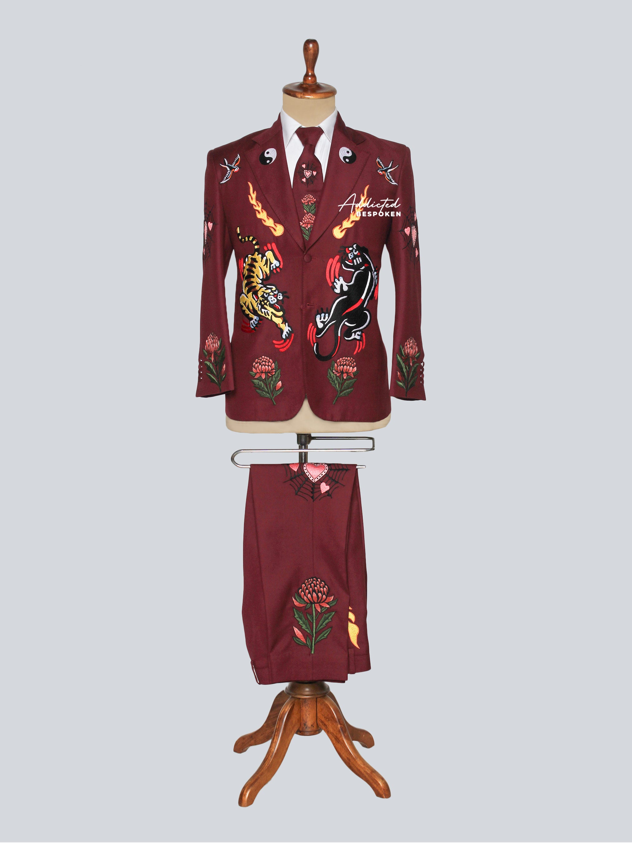 Maroon Wild Warrior Embroidered Suit