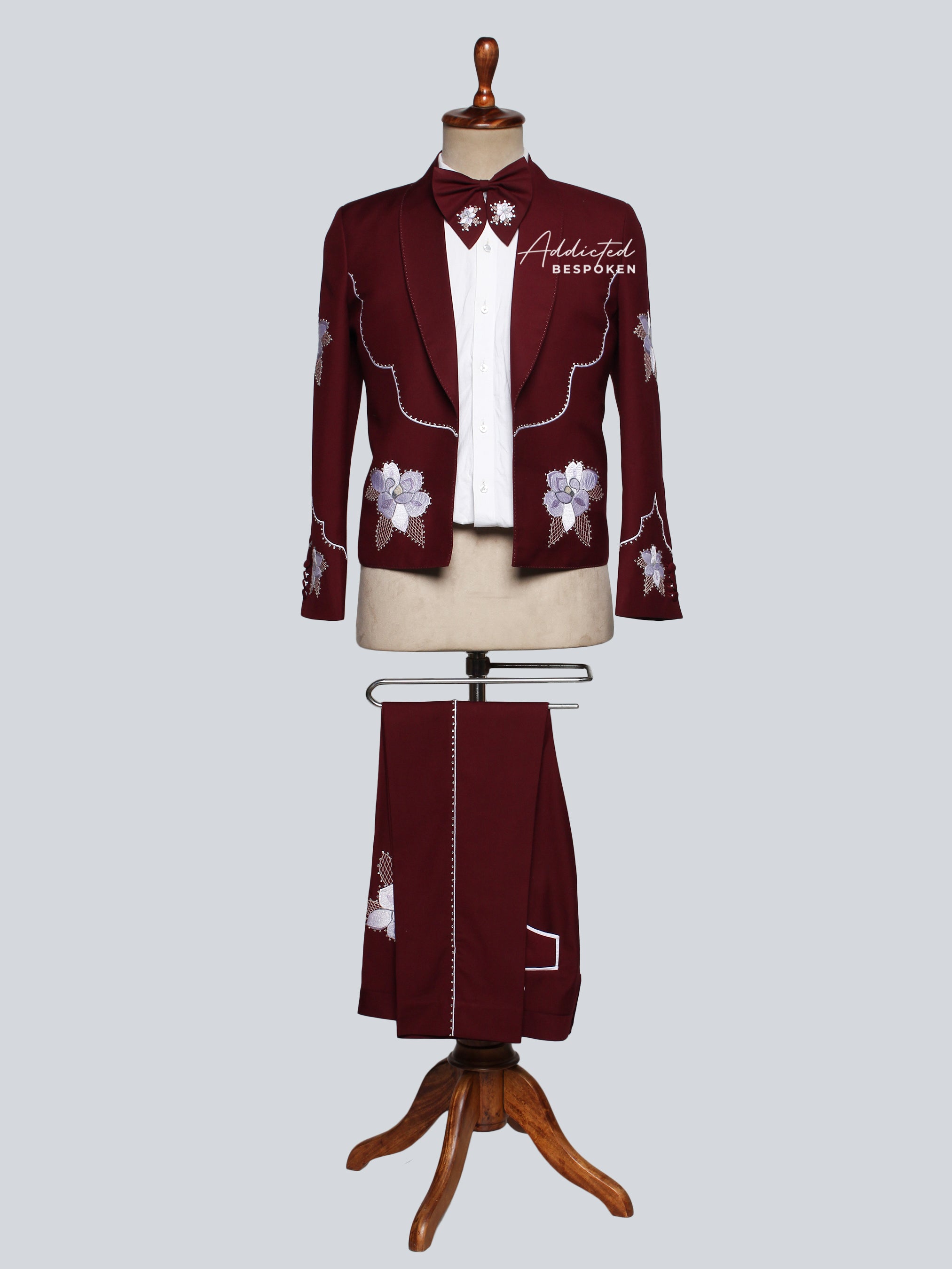 Crimson Bloom Shawl Lapel Embroidered Suit