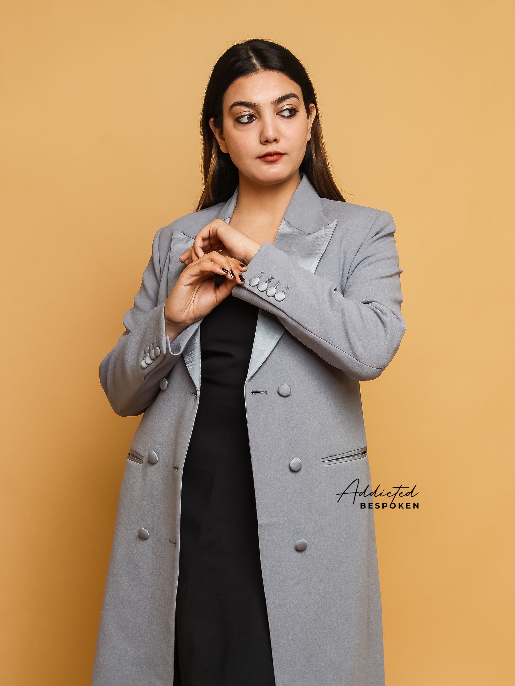 Grey Long Blazer Dress Addicted Bespoken