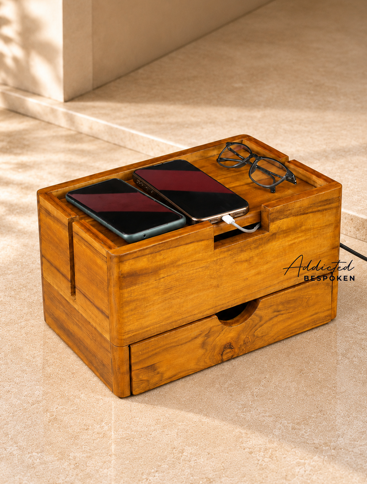 Wooden Charging Station with Drawer
