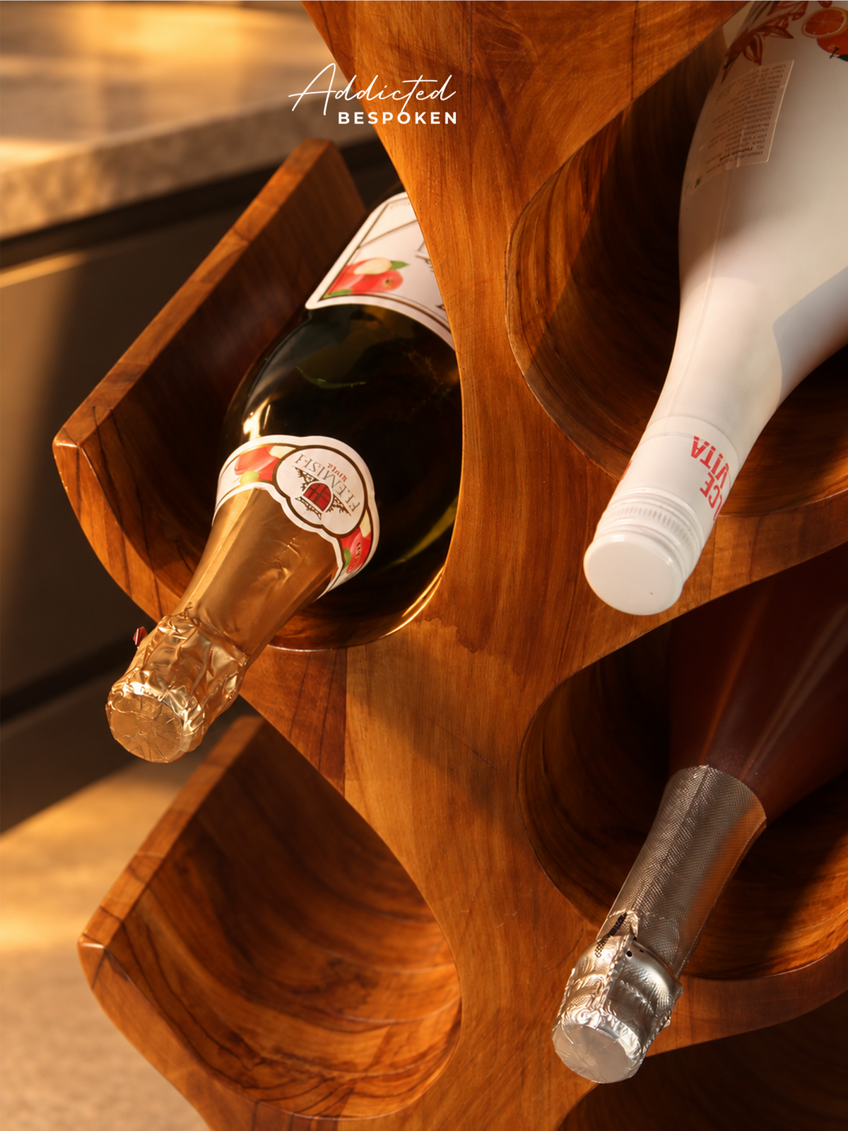 Handcrafted Teak Wood Wine Rack | Tree Shaped Floor Wine Bottle Holder | Rustic Home Bar Decor Addicted Bespoken