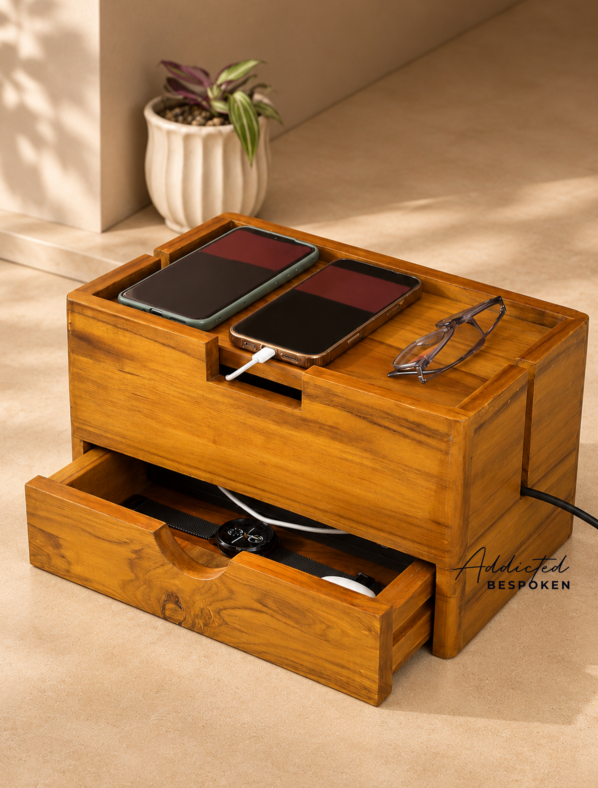 Wooden Charging Station with Drawer