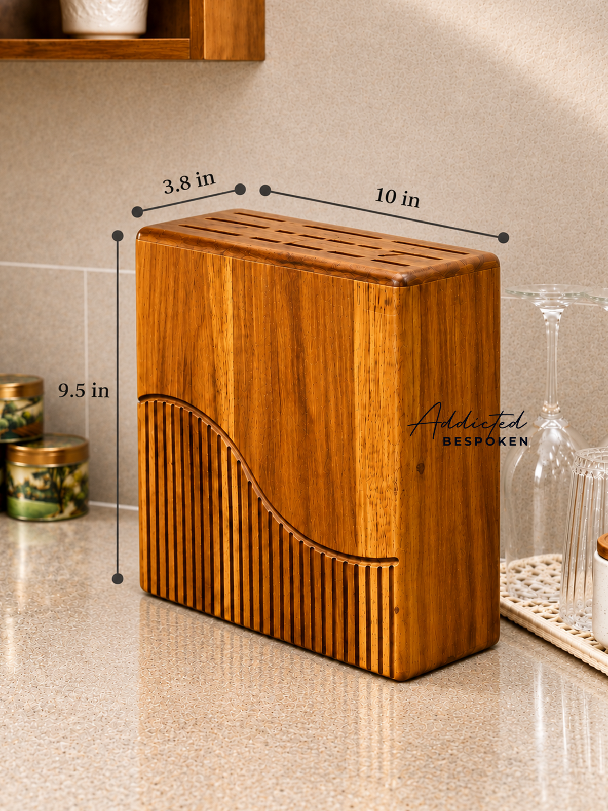 Custom handmade wooden knife block | Countertop knife holder with scissor slot Addicted Bespoken