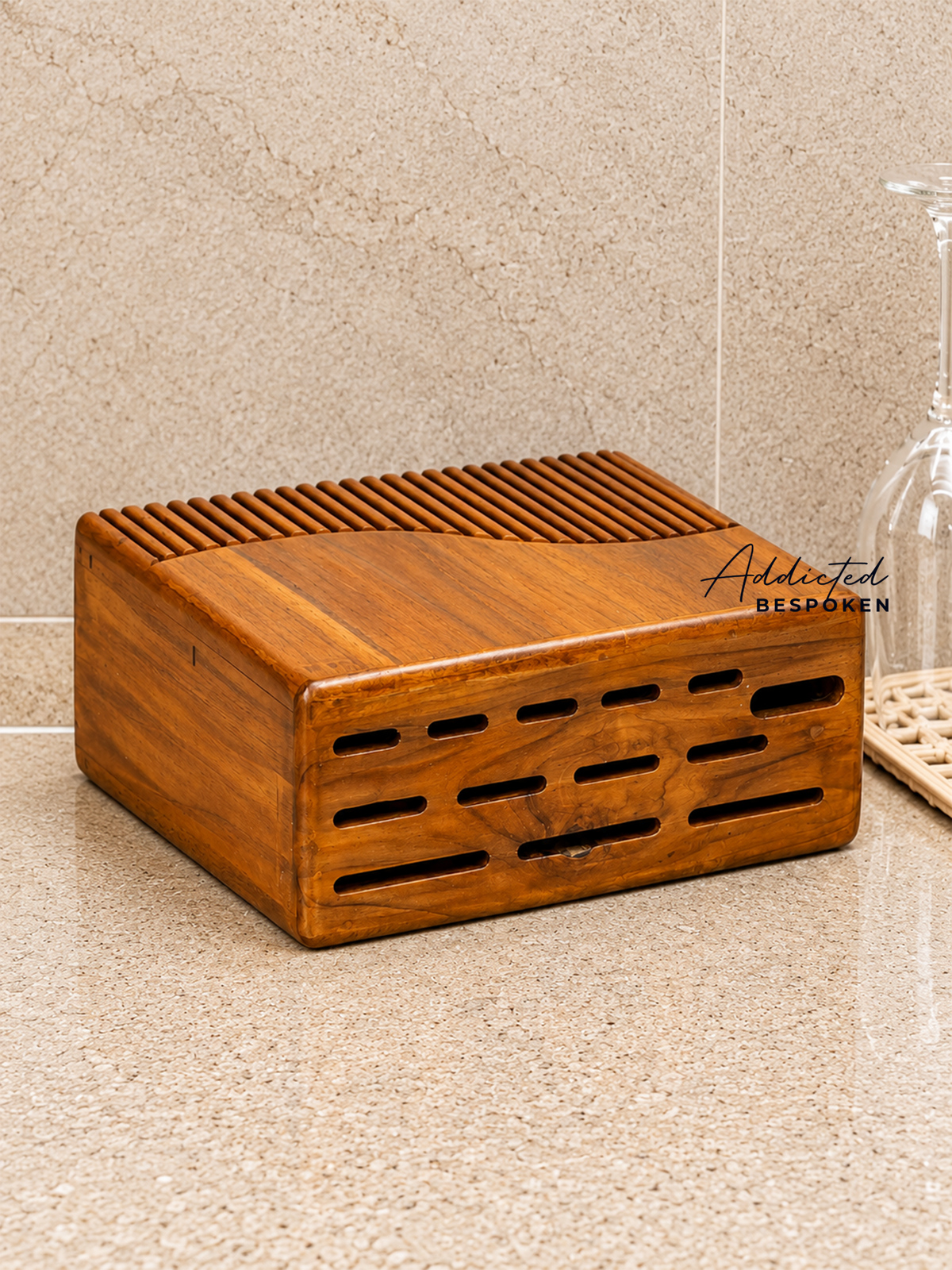 Custom handmade wooden knife block | Countertop knife holder with scissor slot Addicted Bespoken