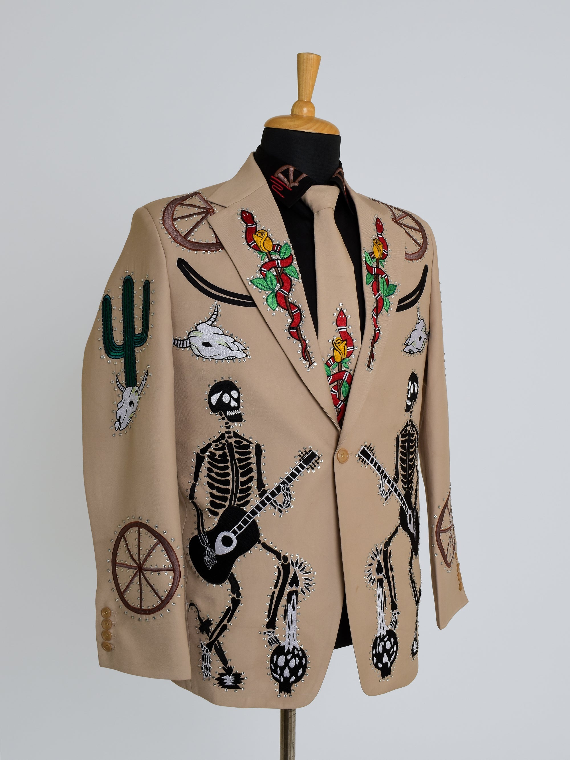 Side view of men’s western country suit set – classic cowboy-inspired outfit with vest and boots