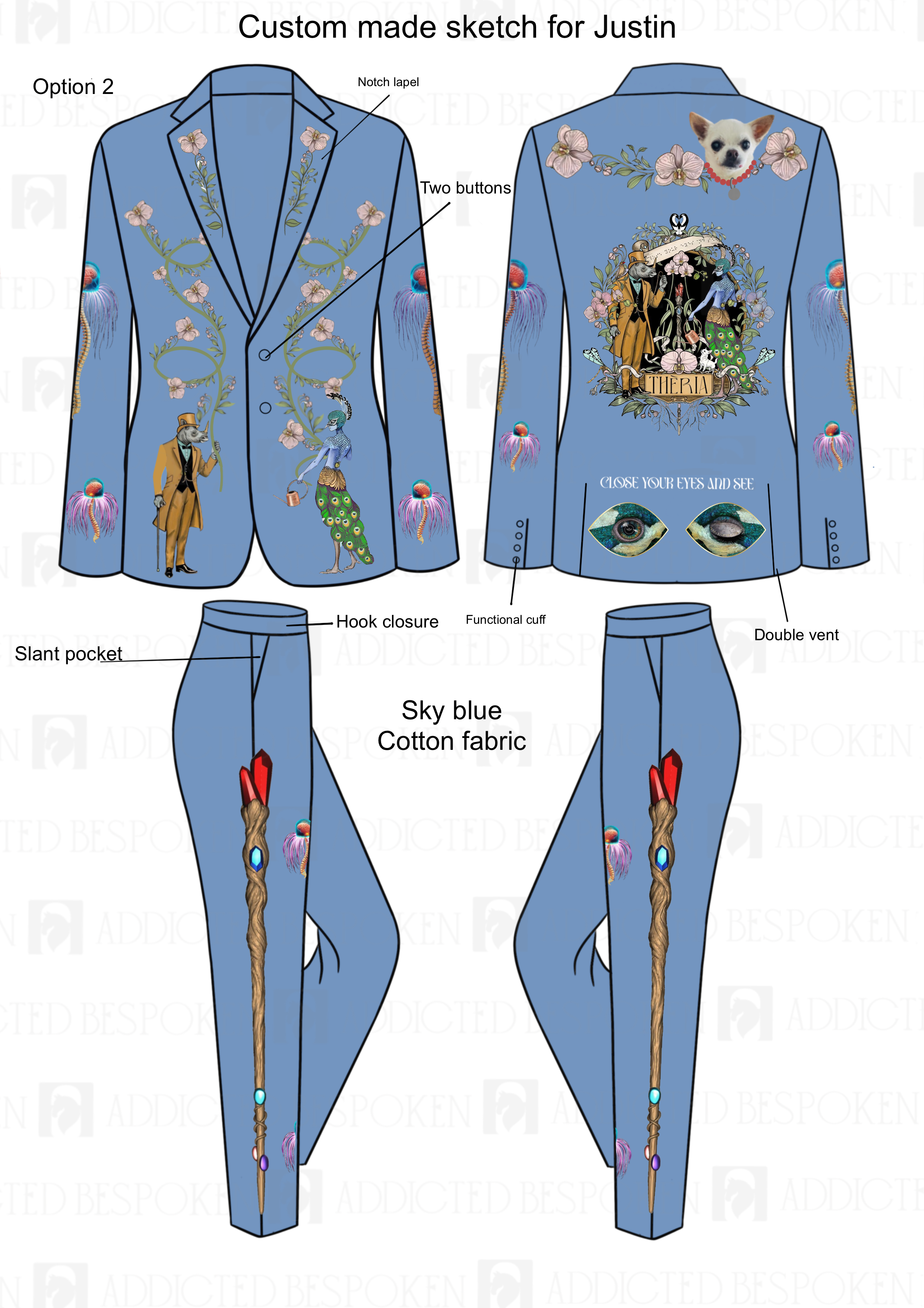 Custom Made 2pc suit for Justin & Crop Jacket for Lara