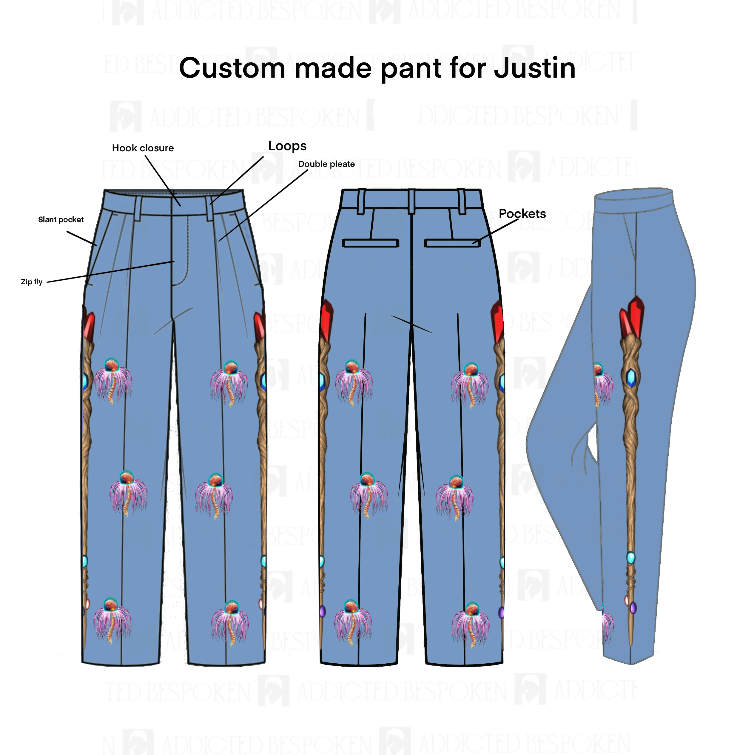 Custom Made 2pc suit for Justin & Crop Jacket for Lara