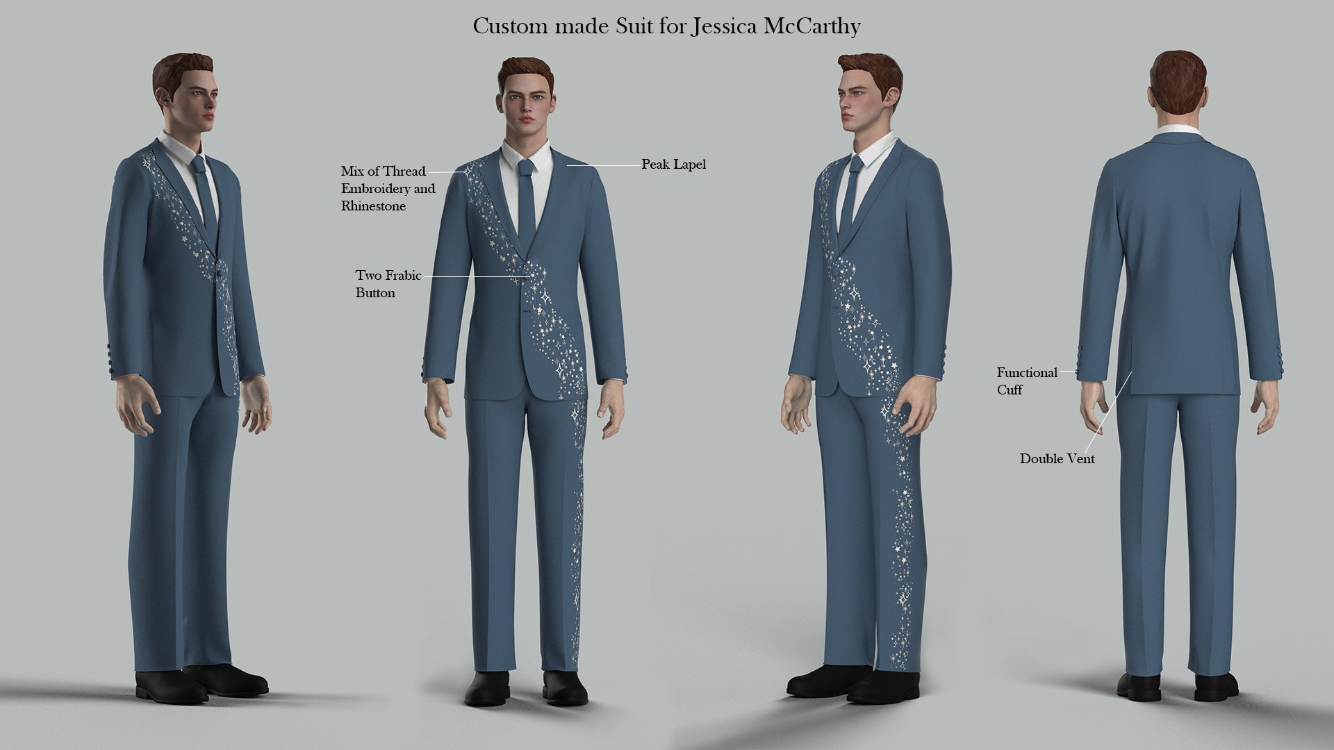 Custom made 2 Piece Embroidered Suit for Jessica Addicted Bespoken
