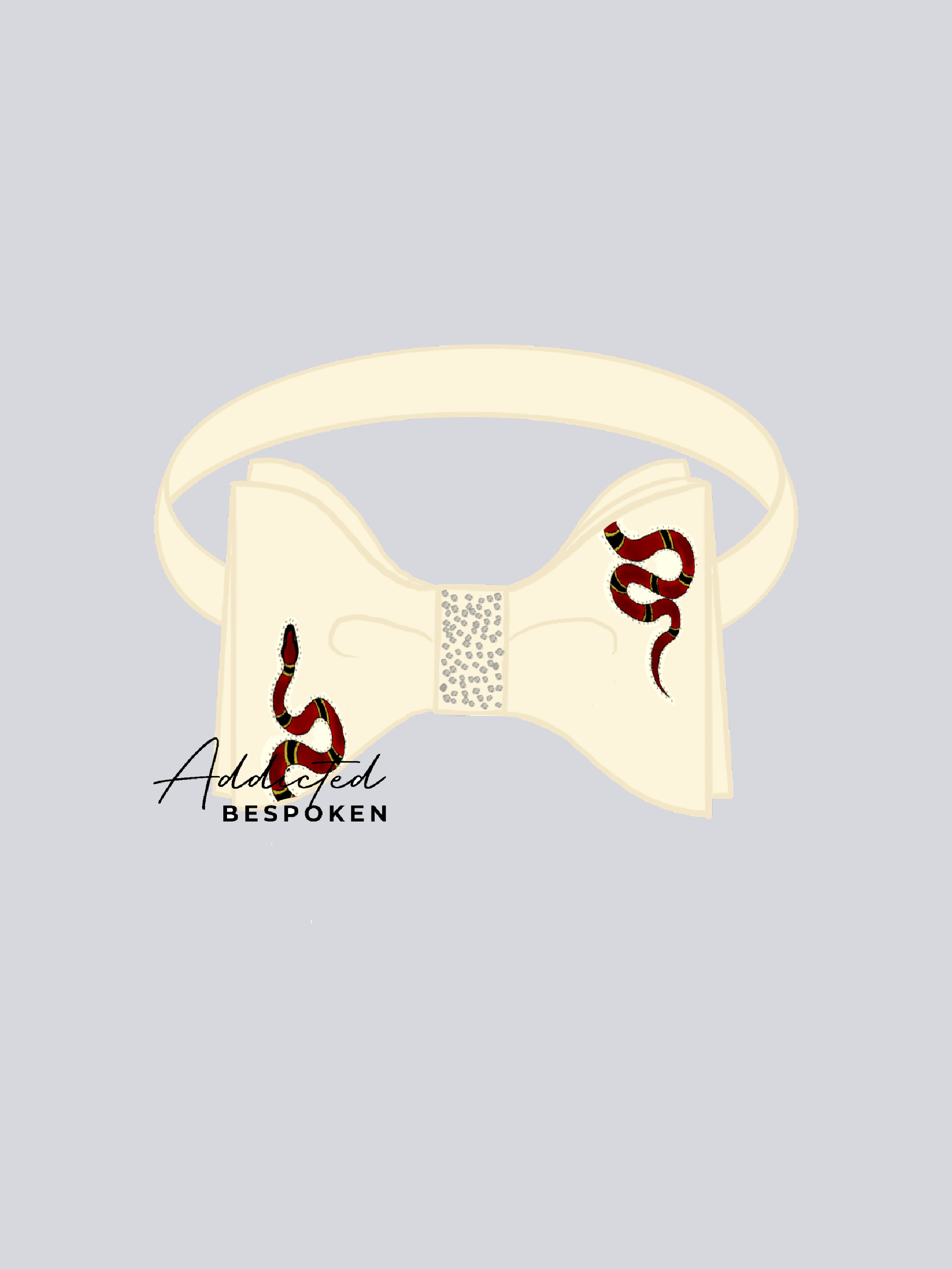 Elegant Ivory Bow Tie with Serpent Embroidery