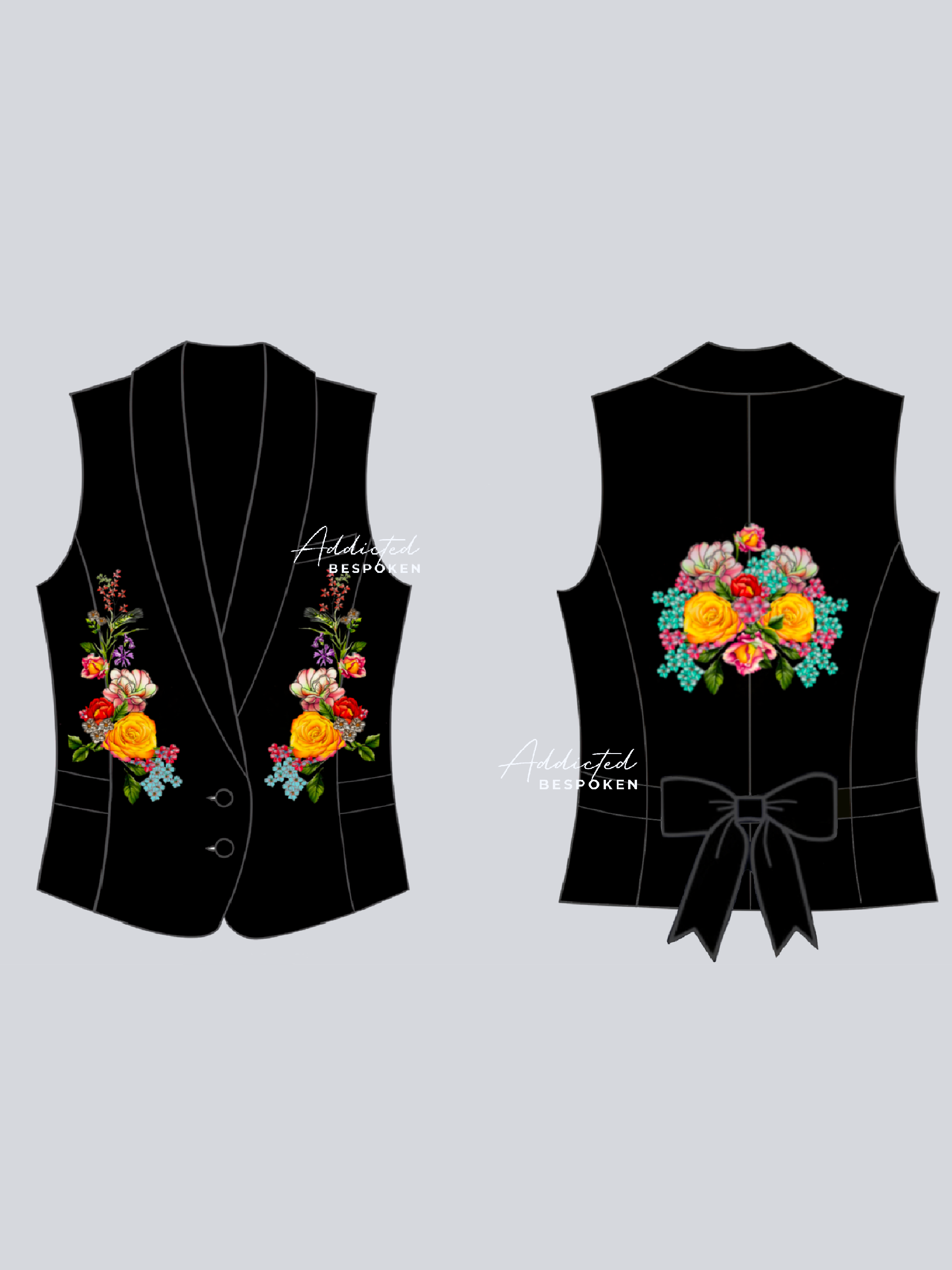 Floral Embroidered Black Vest with Bow Detail | Addicted Bespoken