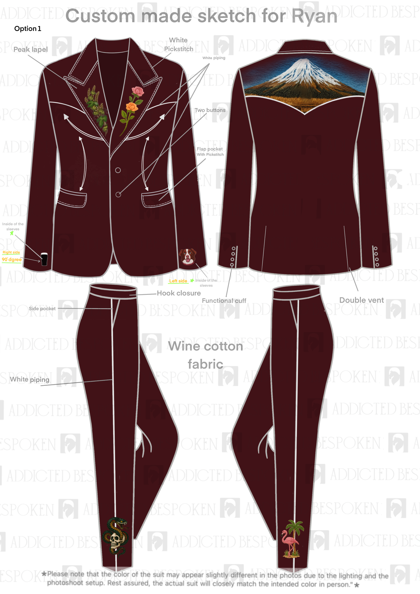 Men Custom Made Embroidered 2 Piece Suit for Ryan Addicted Bespoken