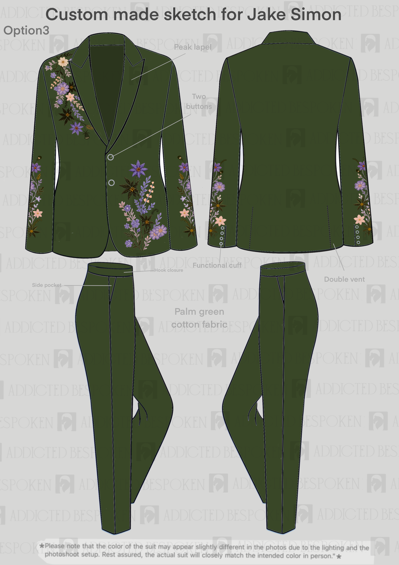 Men Custom Made 3 Piece Embroidered Suit with Shirt Addicted Bespoken