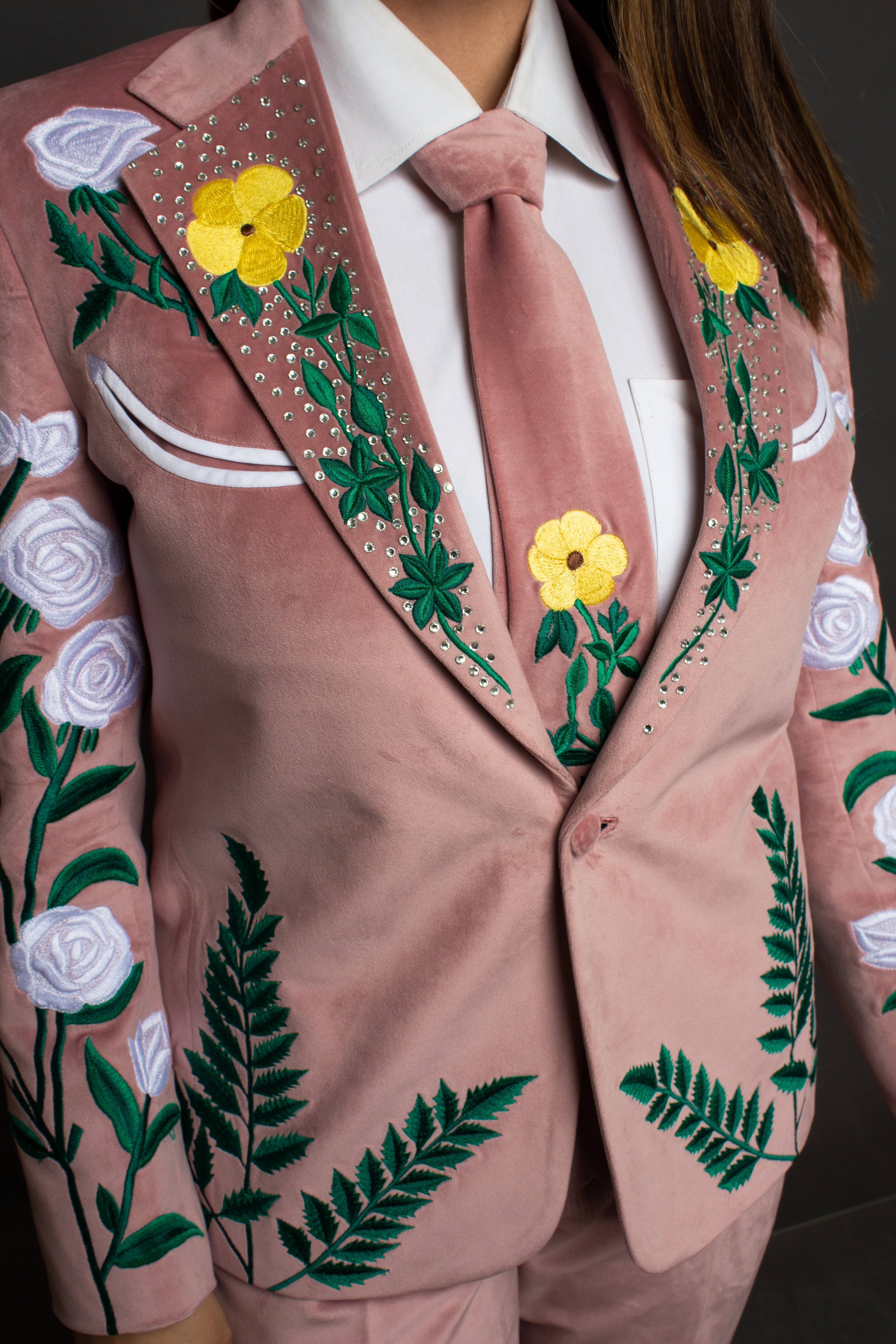 Dusty Rose Floral Embroidered Suit Addicted Bespoken