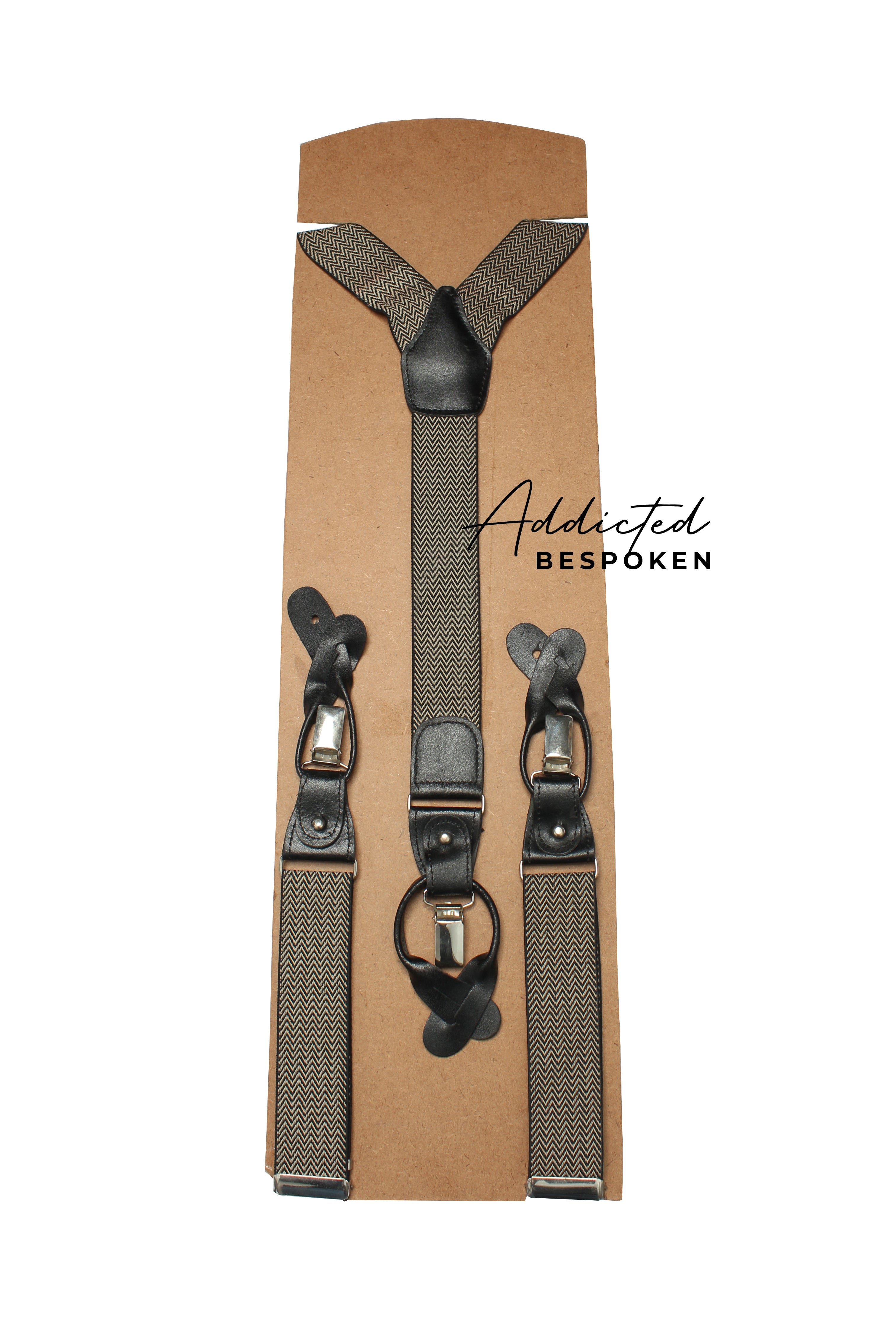 Black & Beige Herringbone Suspenders