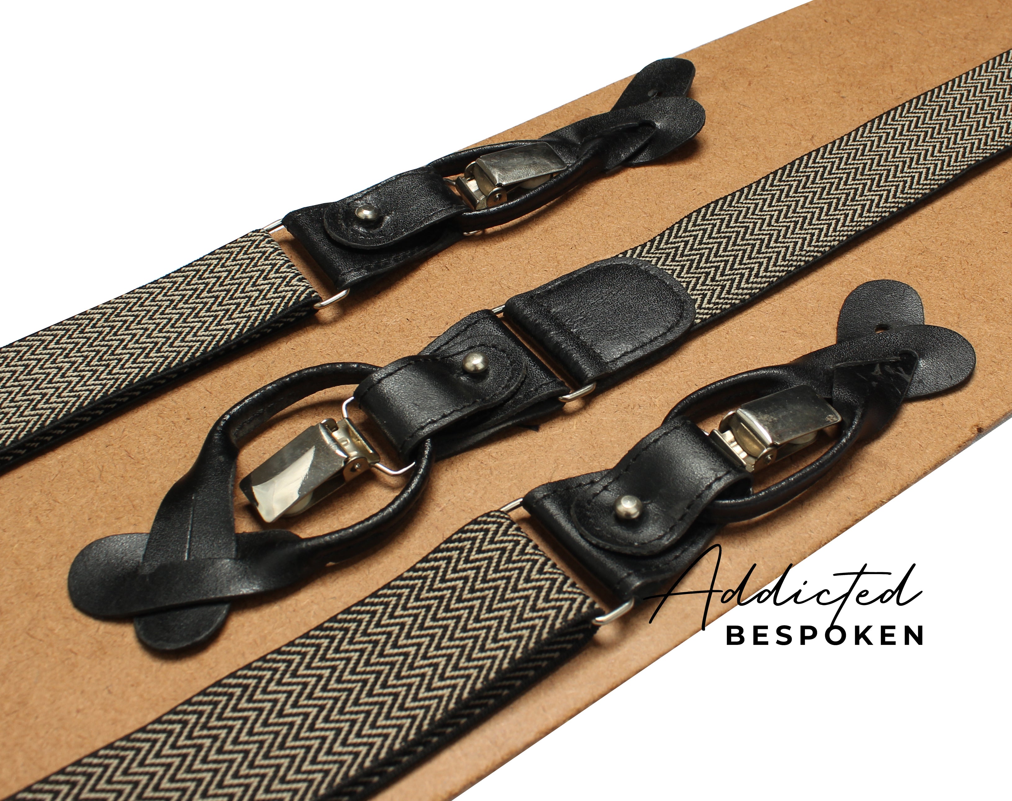 Black & Beige Herringbone Suspenders