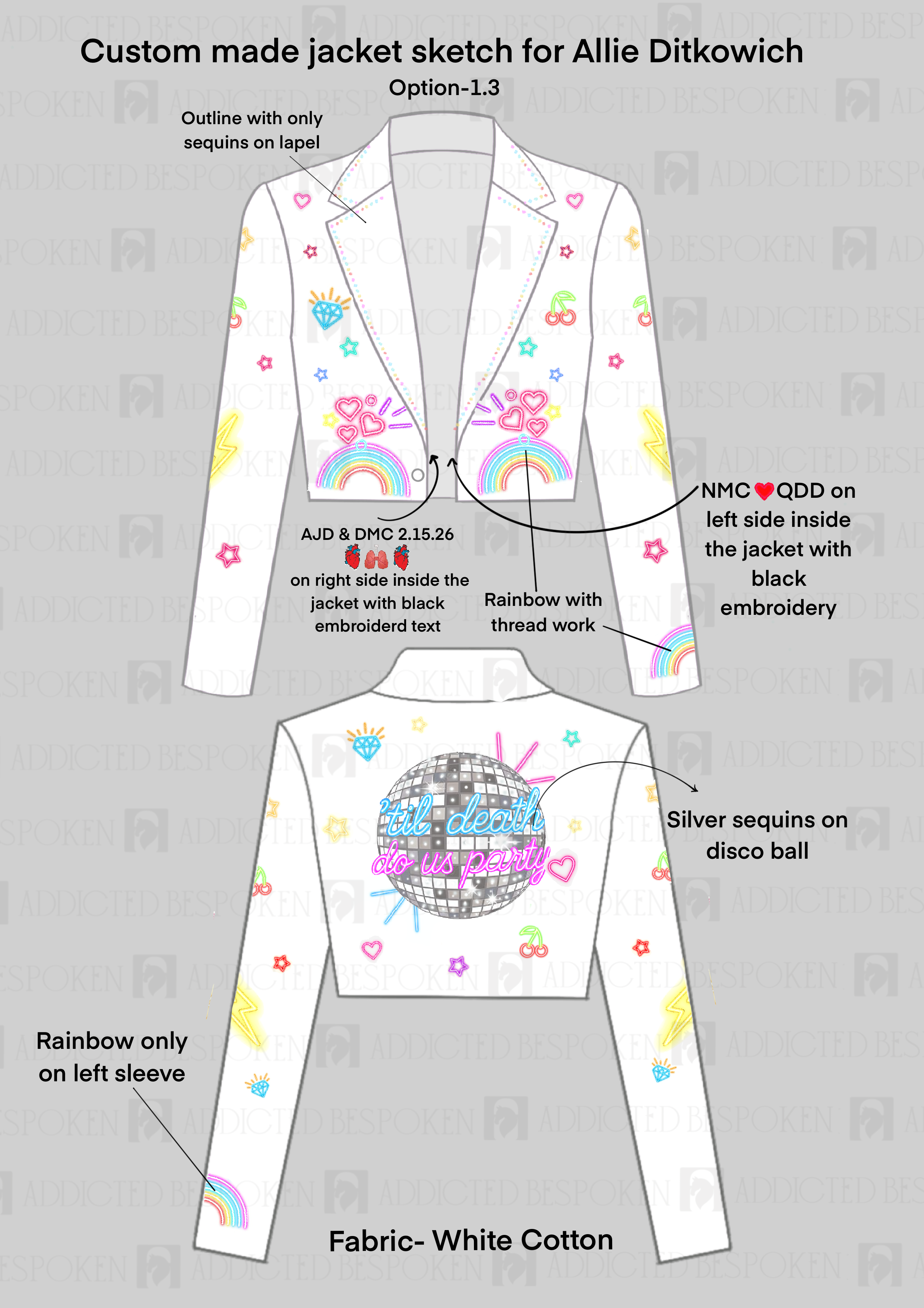 Custom made 2pc emb. suit for Allie